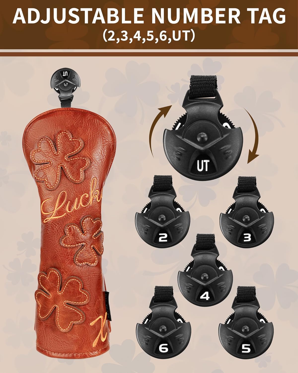 Golf Headcovers Golf Club Head Covers Four Leaf Clover Good Luck Charm - Clover Style Premium Leather Driver Fairway(FW) Wood Hybrid(UT) with Number Tags