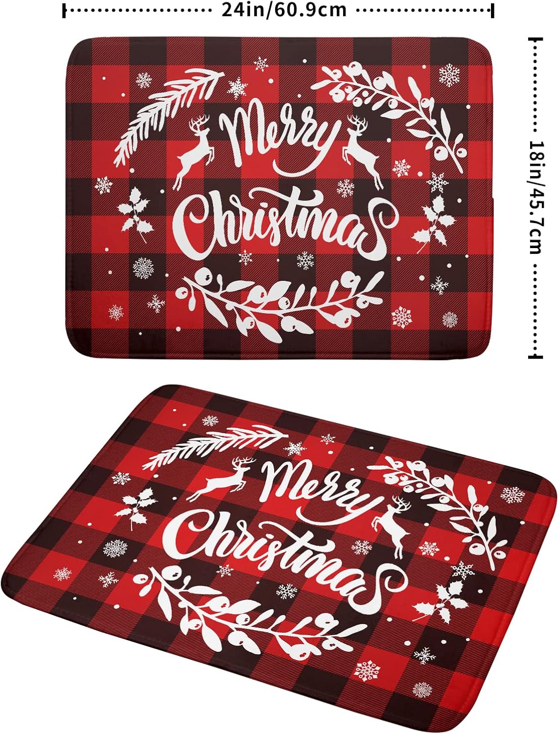 Merry Christmas Dish Drying Mat 18x24 Inch for Christmas Kitchen Counter Decor Absorbent Reversible Microfiber Red Buffalo Check Plaid Dishes Pad Dish Drainer Rack Mats Kitchen Accessories