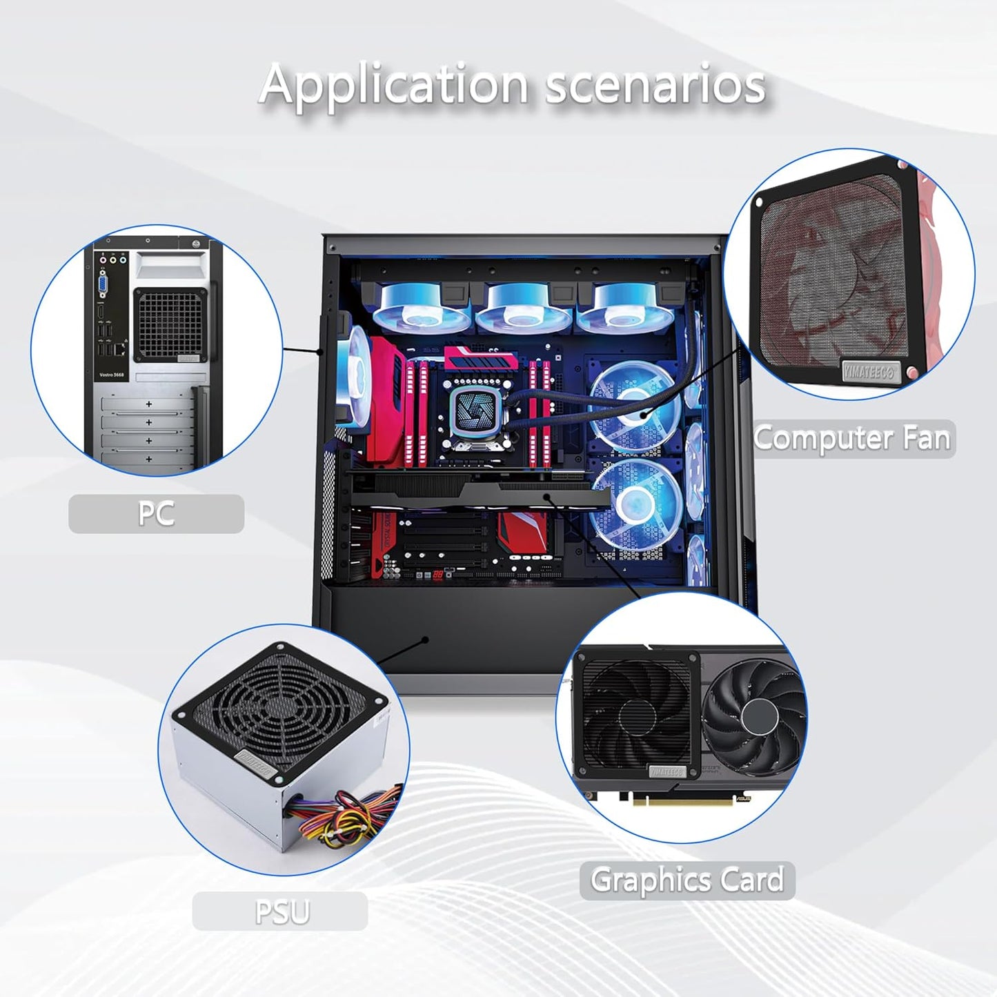 140mm PC Dust Filter for Computer Cooler Fan/PSU/Routers PVC 50 Mesh, Magnetic Dust Mesh Computer Fan Filter Grills with Screws Dustproof Case Cover (PVC V4.0, 140 * 140mm, 2pcs, Black)