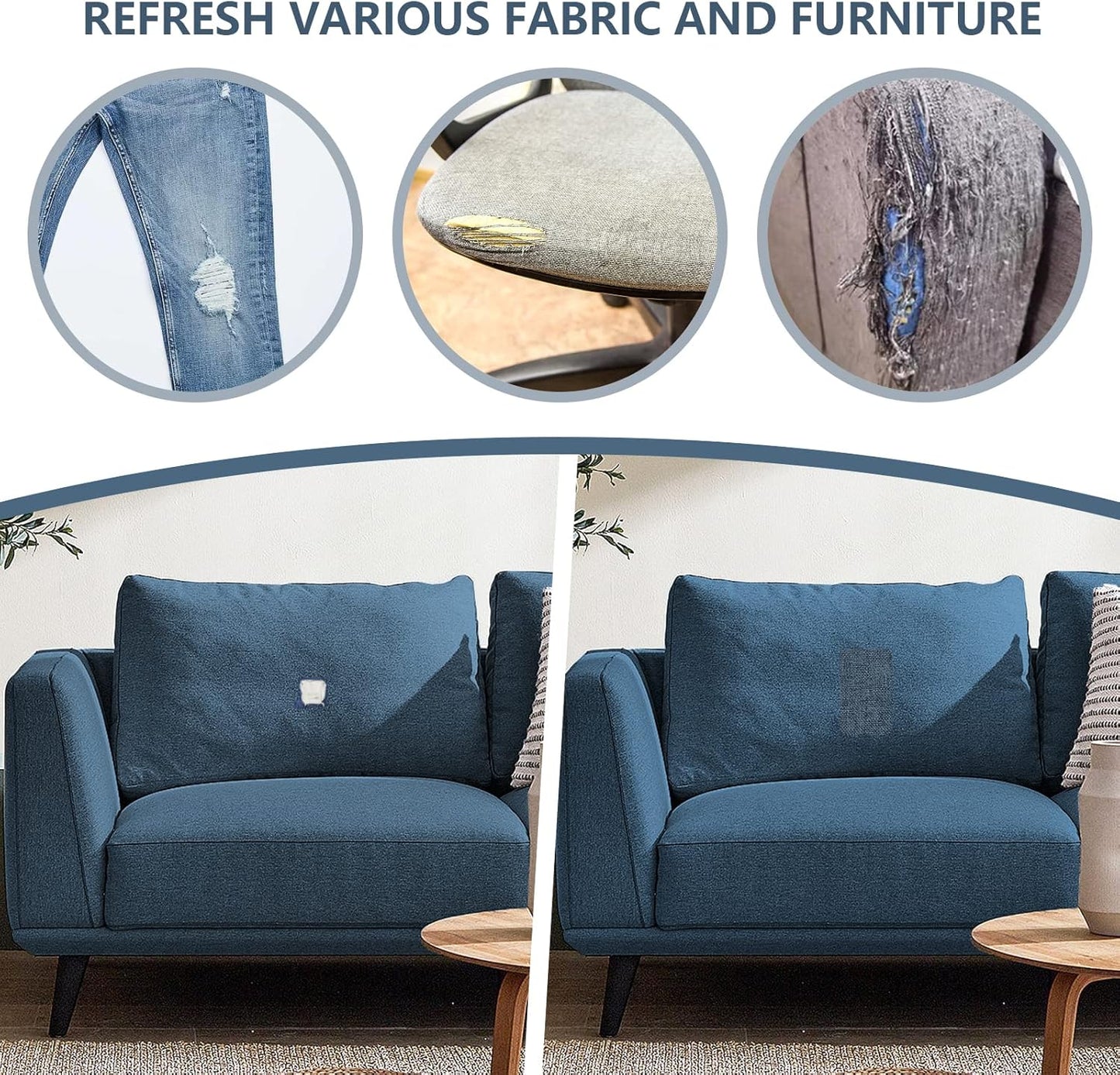 Fabric Repair Patches, Linen Repair Tape Self-Adhesive Fabric Patches Durable, DIY Large Linen Tape for Sofa, Couches, Furniture, Chair, Clothing （3.5X79 Inch, Blue Grey）