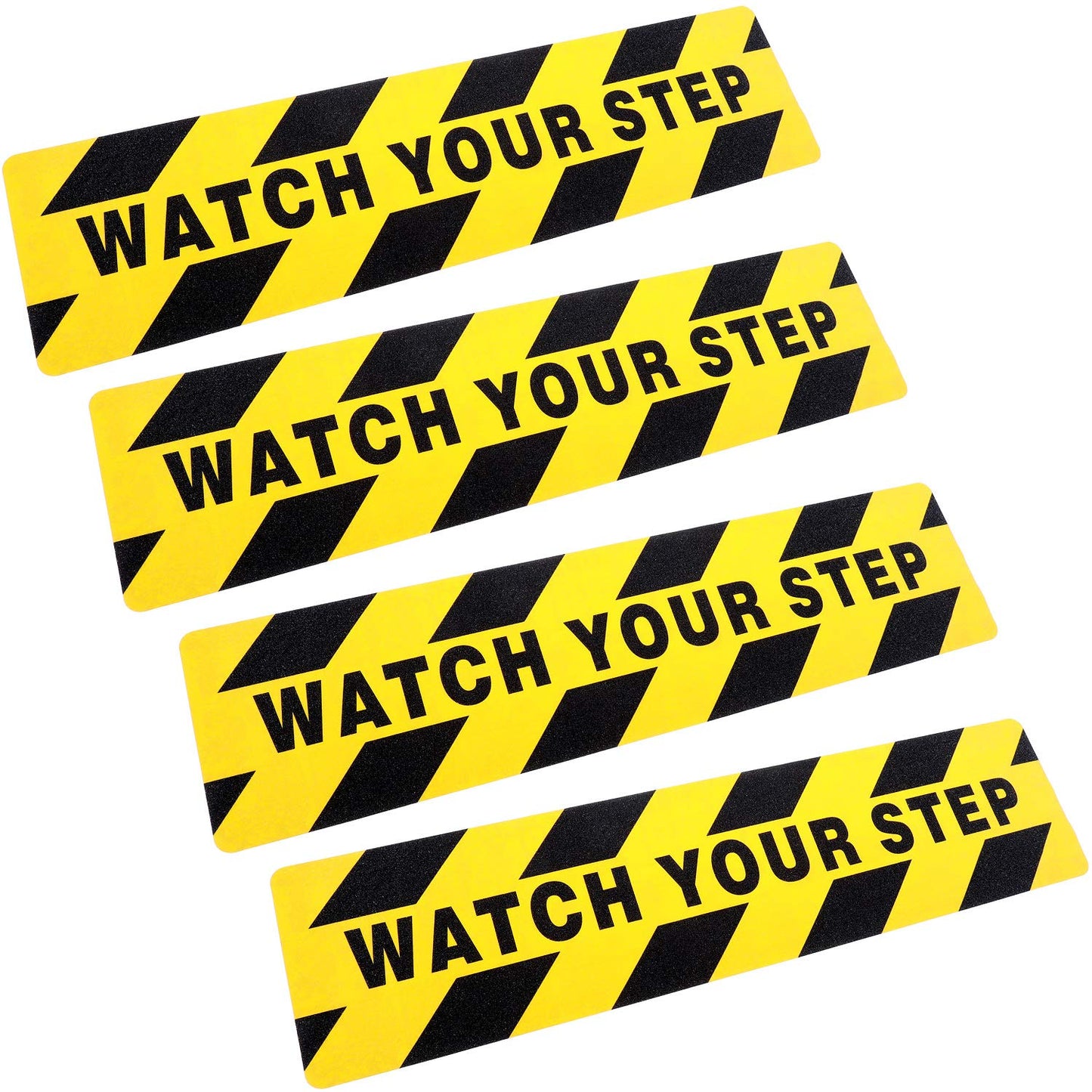 Boao 4 Pieces Watch Your Step Stickers Sign 6 x 24 Inch Caution Watch Your Step Floor Decals Warning Sticker Adhesive Tape Anti Slip Abrasive Tape for Workplace Safety Wet Floor Caution