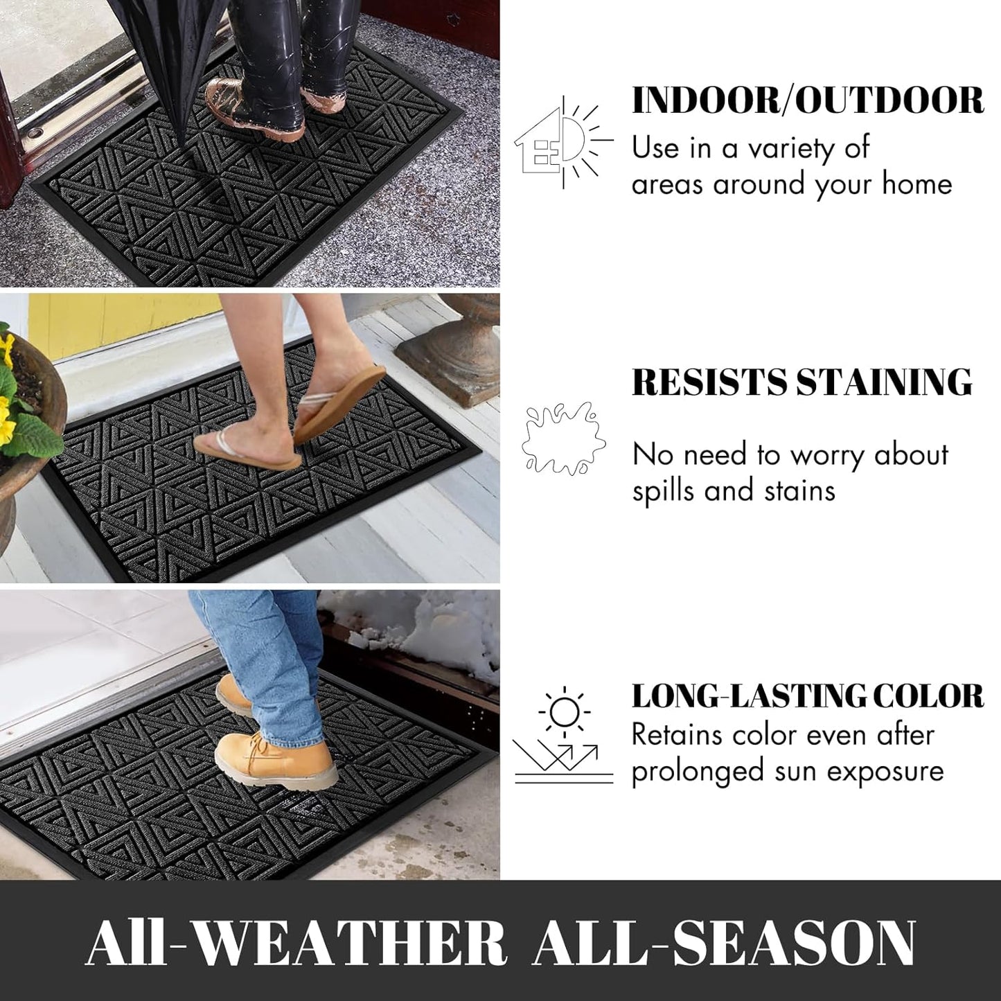 Yimobra Outdoor Mats for Front Door 29.5x17, All-Weather Waterproof Non-Slip Outdoor Door Mat Outside Eentrance, Garage/Patio Entryway Indoor Doormat, Easy Clean, Black