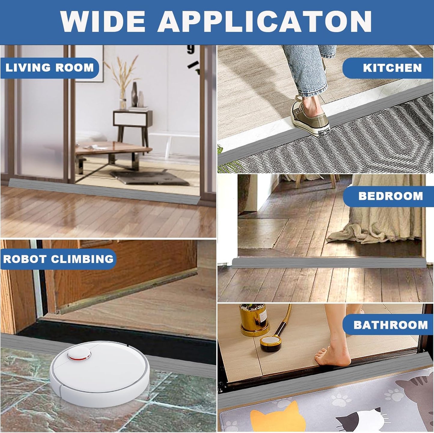 Vinyl Door Threshold Flooring Transition Strip Self Adhesive Carpet Edging Strip for Laminate Doorway Edge Threshold from 1/5" to 2/5" (Light Gray Wood Grain, 10 Ft)
