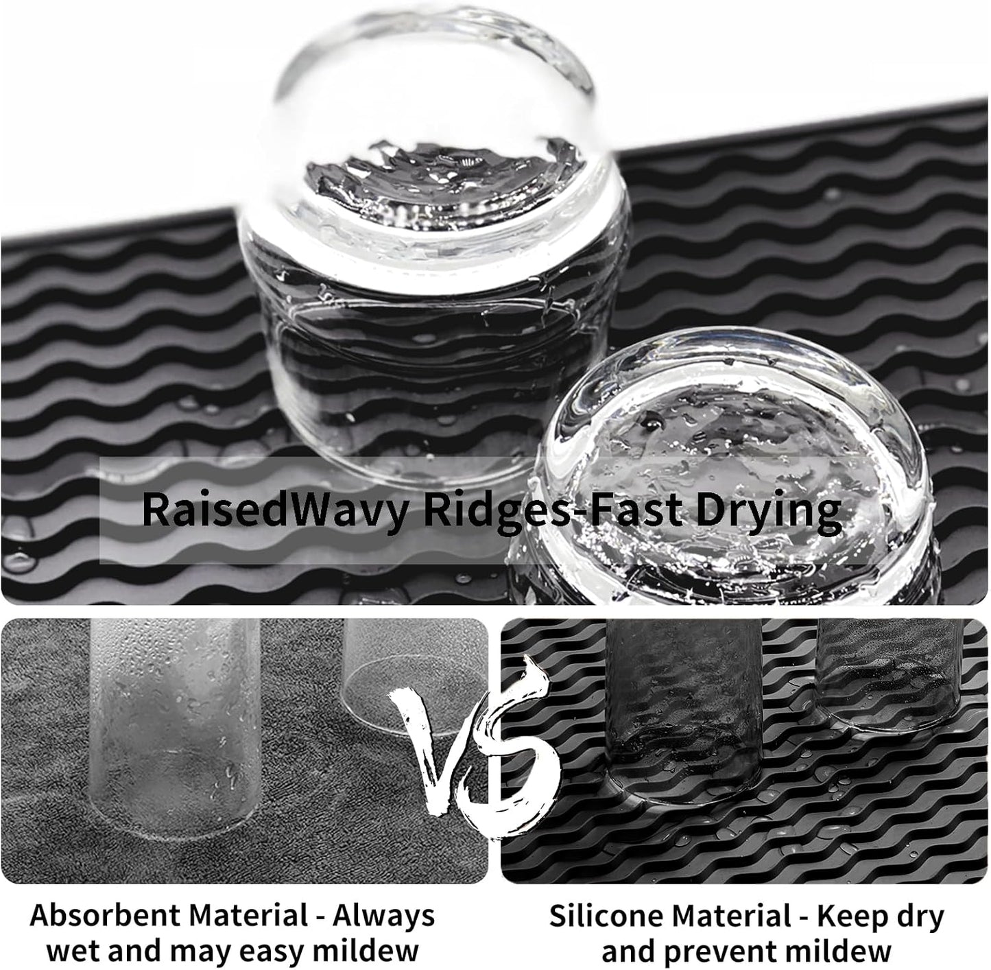 ZLR Silicone Dish Drying Mat for Kitchen Counter, Eco-Friendly Fast Dry Dish Mat, Easy Clean Multi Usage Drying Matt, Heat Resistant Trivet, 6" x 12" Extra Small, Black