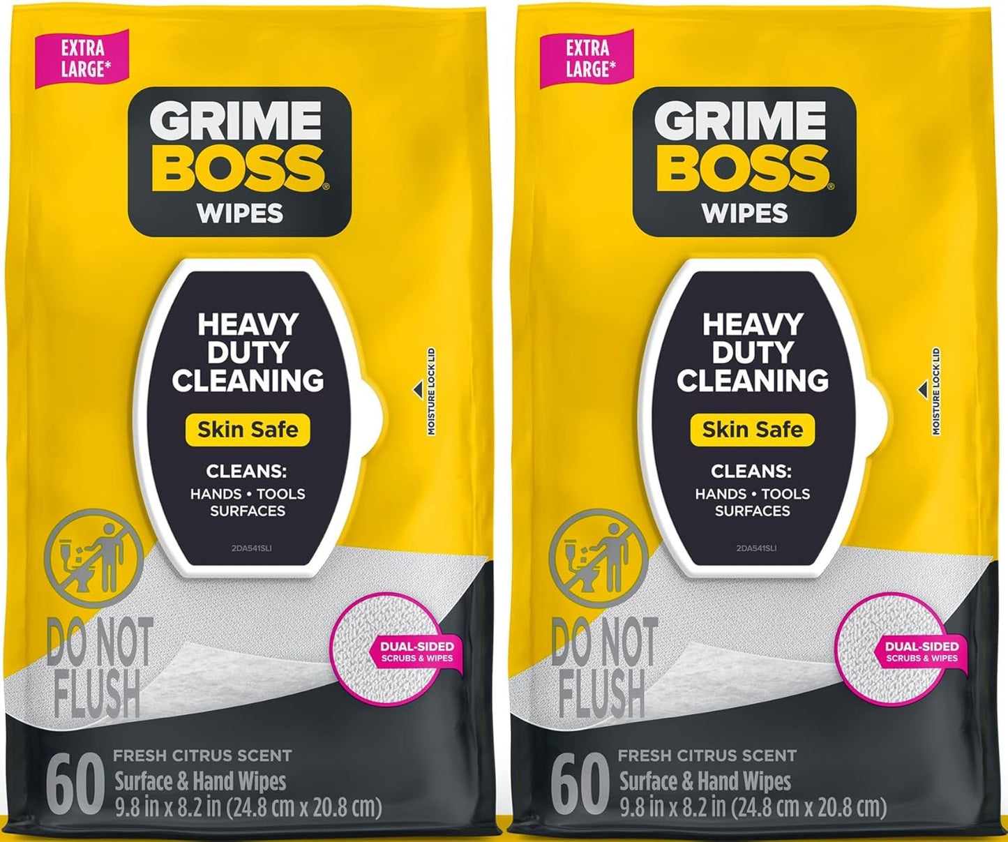 Grime Boss Heavy Duty Surface and Hand Wipes (2x60ct) | Wet Wipes Remove Paint, Oil, Grease, Adhesives, Mud, Dirt | Shop Wipes Replace Cleaners like Rags, Towels, Pumice, Soap