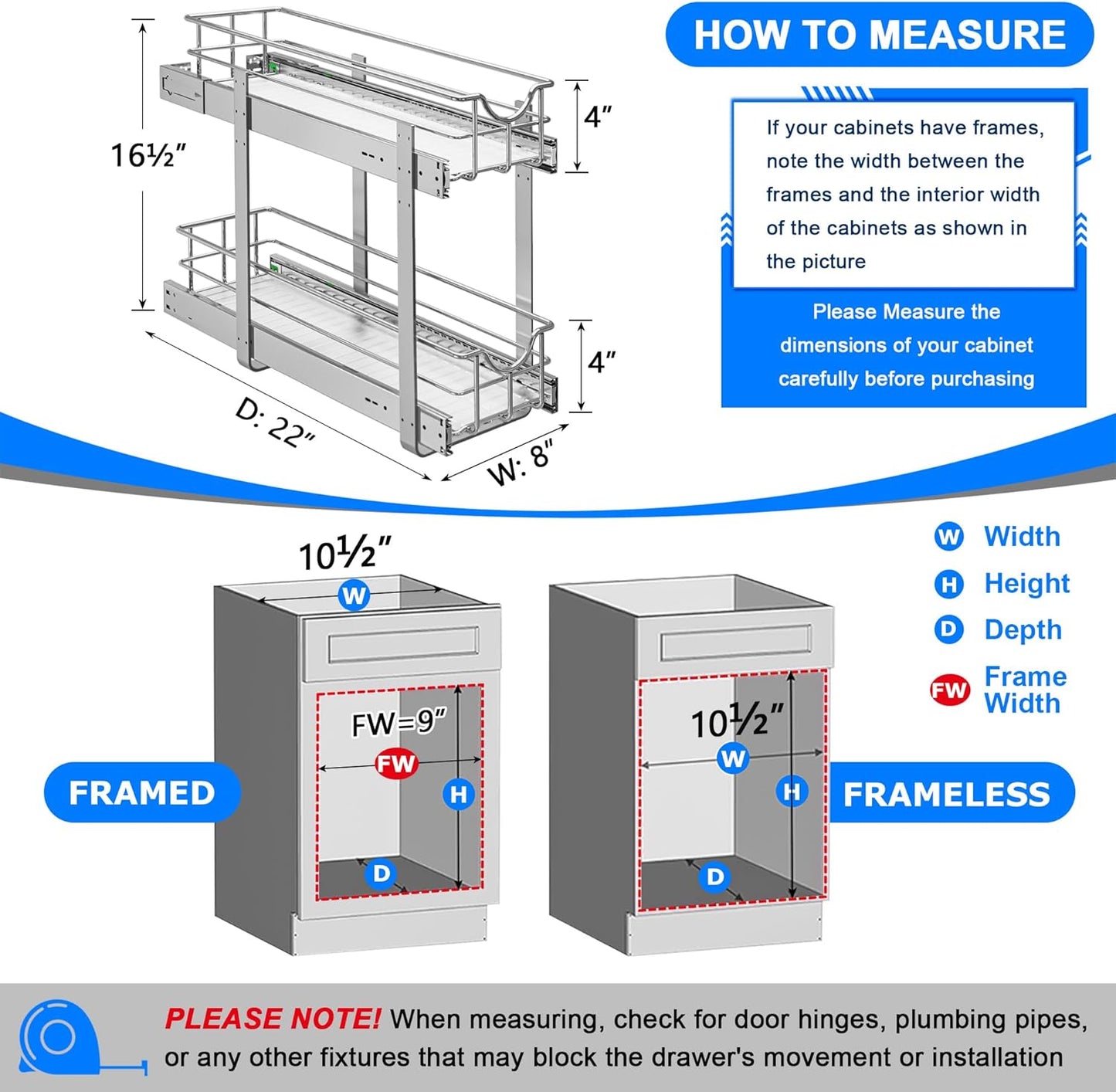 WelFurGeer 2-Tier Stainless Steel Pull Out Cabinet Organizer, Soft Close Damping Slides, Heavy Duty Chrome Plated Wire Basket with Shelf Liner, Perfect for Kitchen Cabinets, Pantry Storage, Under Sink