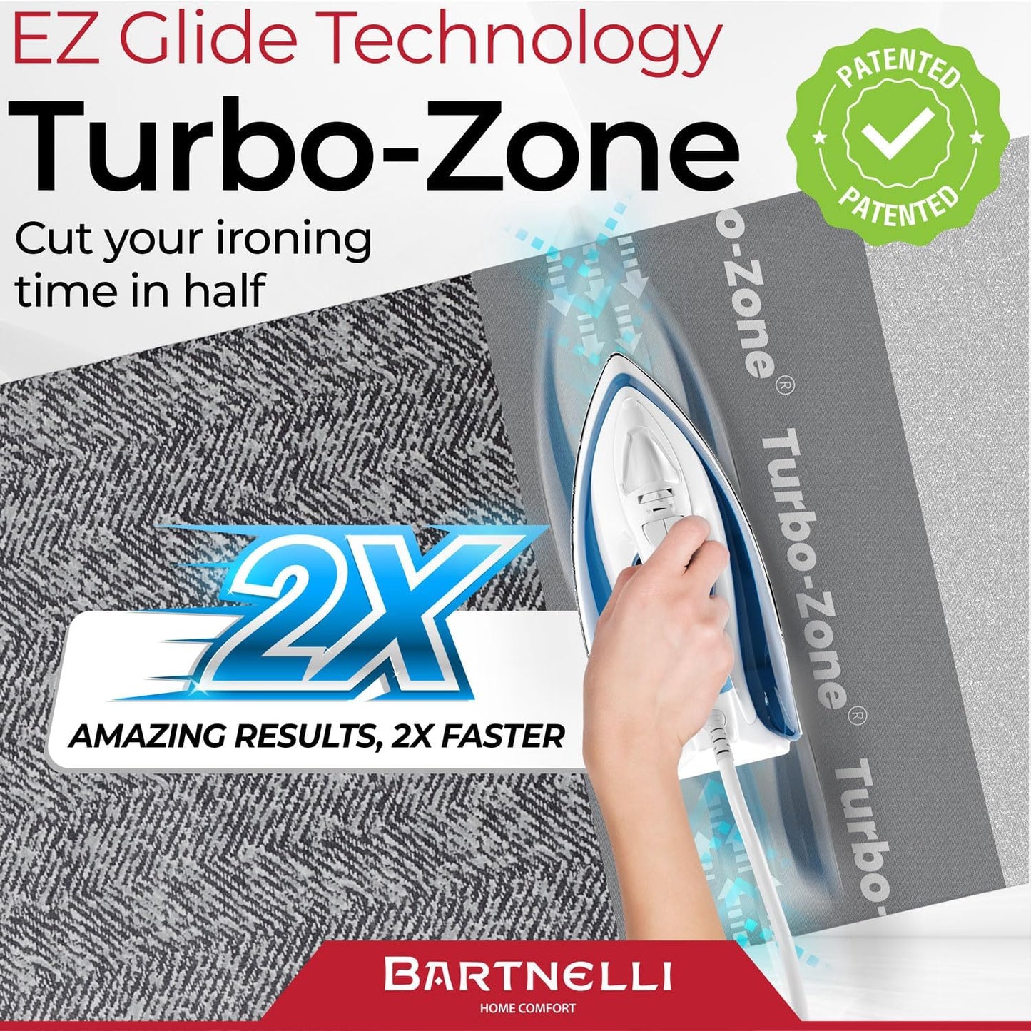 Bartnelli Heavy Duty Ironing Board 48x15 | Designed & Made in Europe with Patent Technology, Turbo & Park Zone
