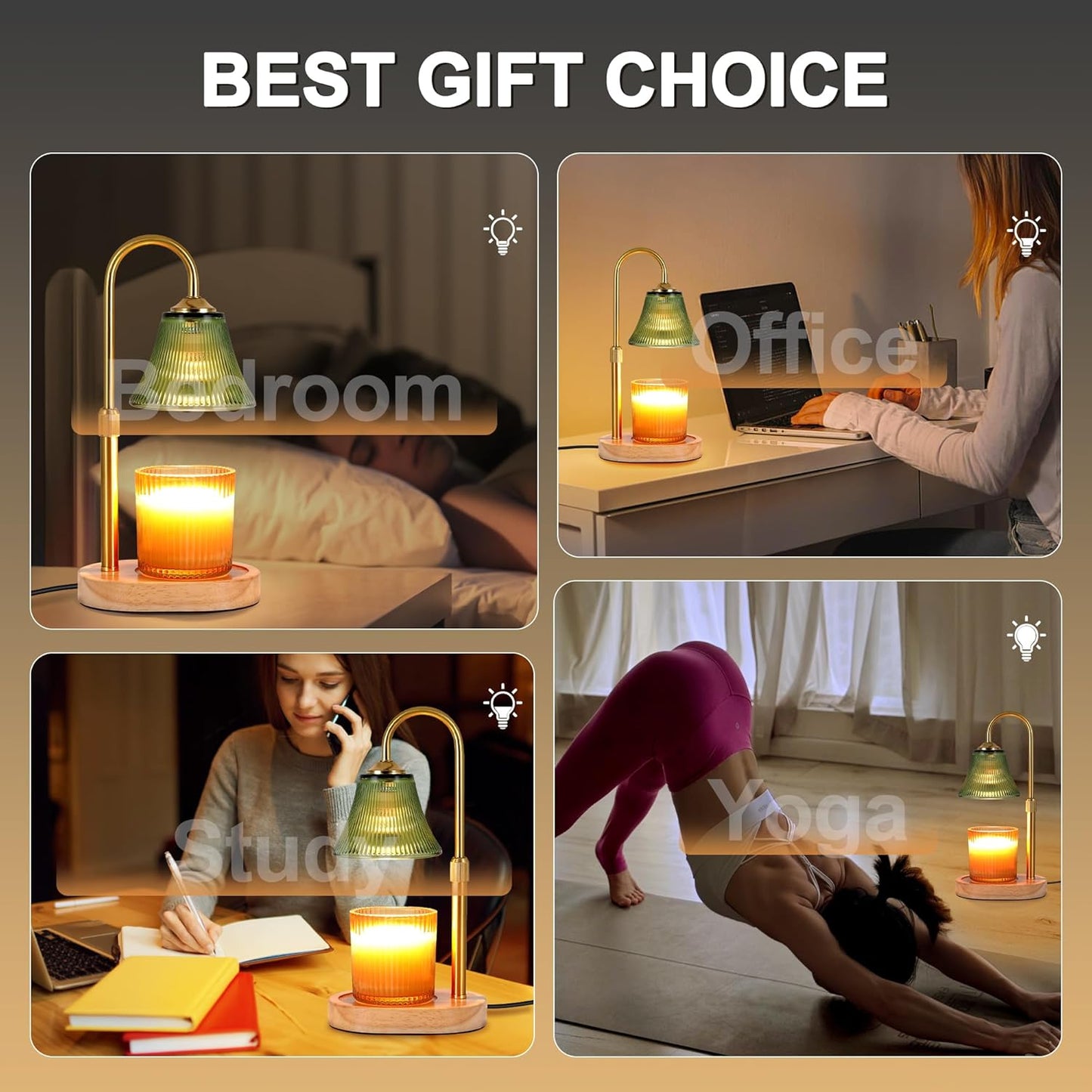 Candle Warmer Lamp, Height Adjustable Candle Warmer with Timer & Dimmer, Electric Candle Lamp with 2 50W Bulbs, Wax Melt Warmer for Scented Jar, Vintage Home Decor Glass Shade(Light Green)