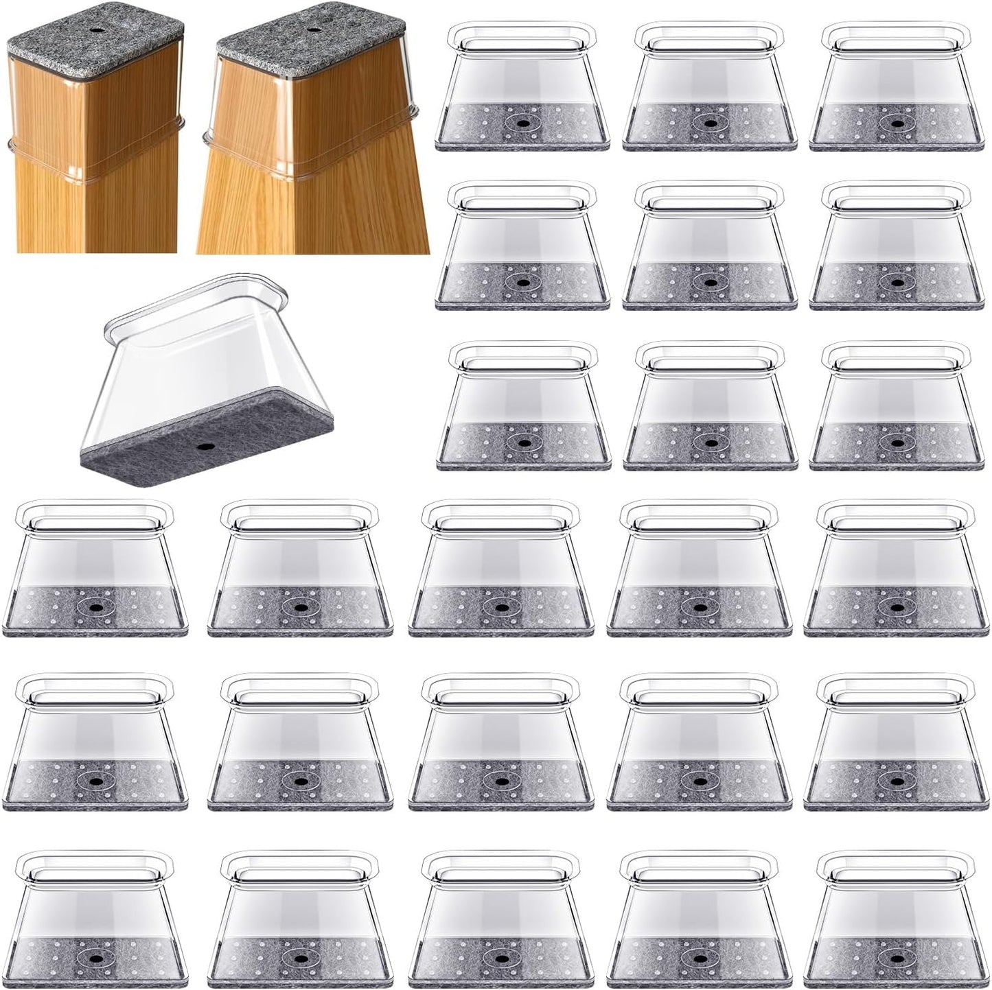 32 Pcs Rectangle Chair Leg Floor Protectors for Hardwood - Silicone Felt Furniture Pads, Scratch/Noise Reducing Covers, Large (Fit Perimeter 5" to 5-7/8")