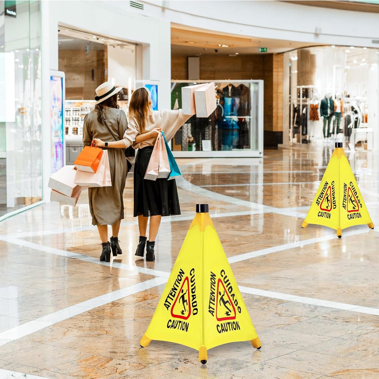 4 Pcs Pop up Wet Floor Sign with Storage Tube 20 Inch Wet Safety Signs Commercial Caution Safety Cone Pop up Caution Sign for Commercial Stores Grocery Restaurant Restroom Office Use