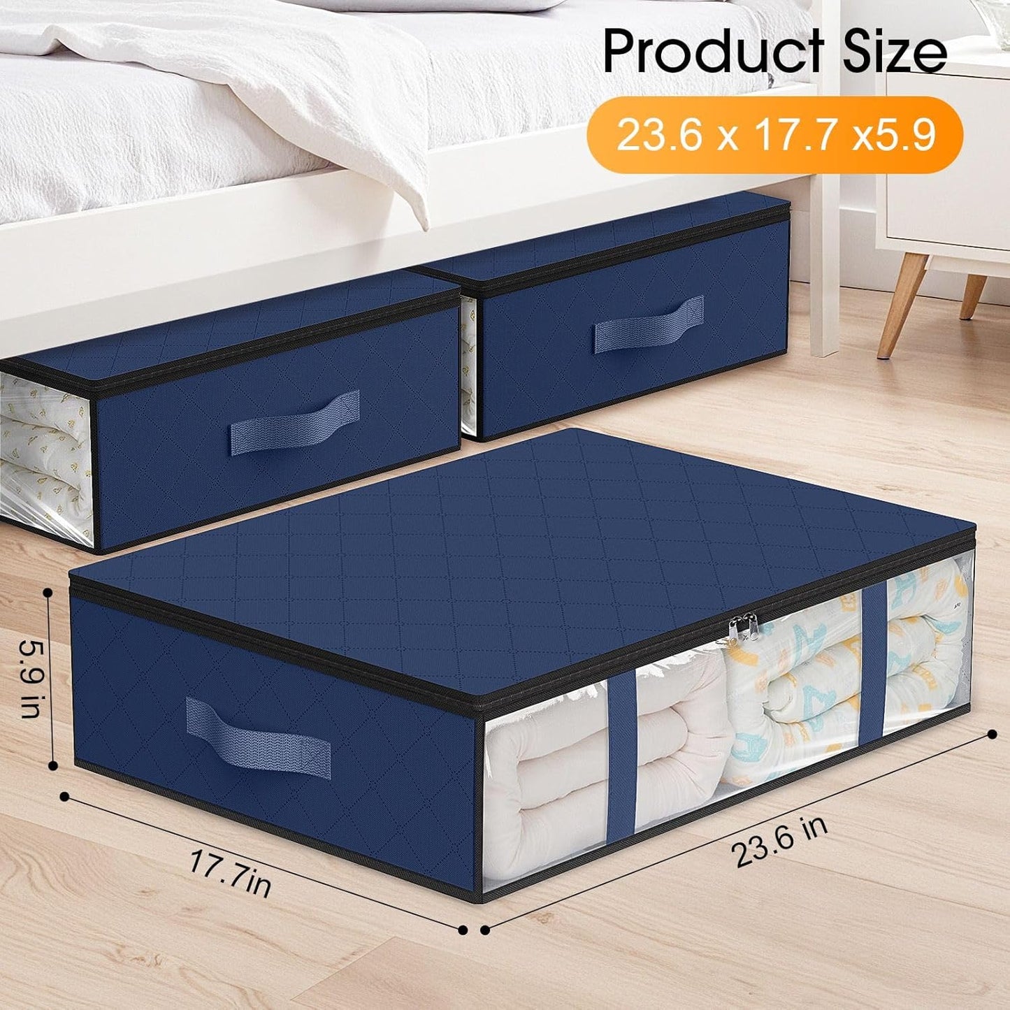 StorageRight Under Bed Storage Bins, 10-Pack 40L Foldable Fabric Storage Bags with Transparent Window, Breathable Organizer for Clothes/Blanket/Comforter/Quilt, Blue