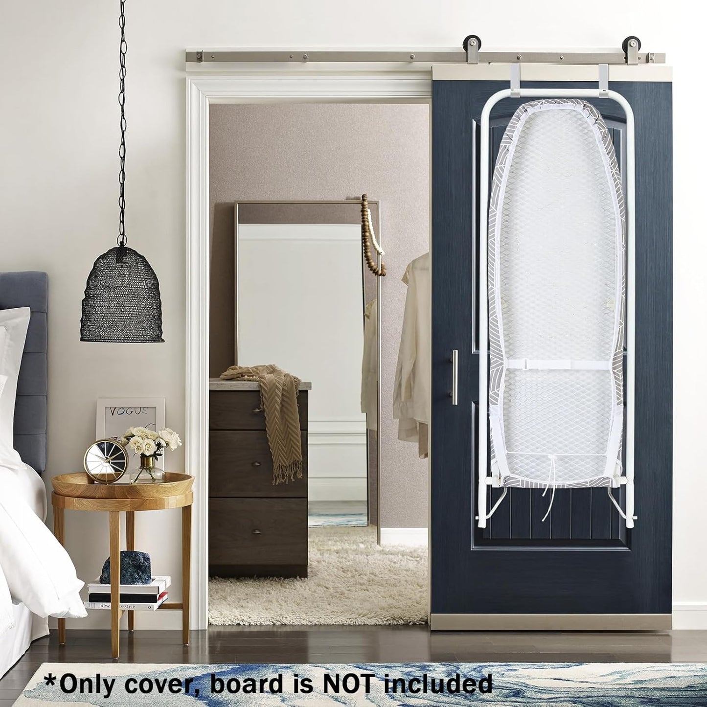 Seiritex Over The Door Ironing Board Cover 14 x 42 inch, Thick Padding and Heat Reflective with Hook and Loop Fasteners, 3 Layers Iron Board Cover (Gray Cube)