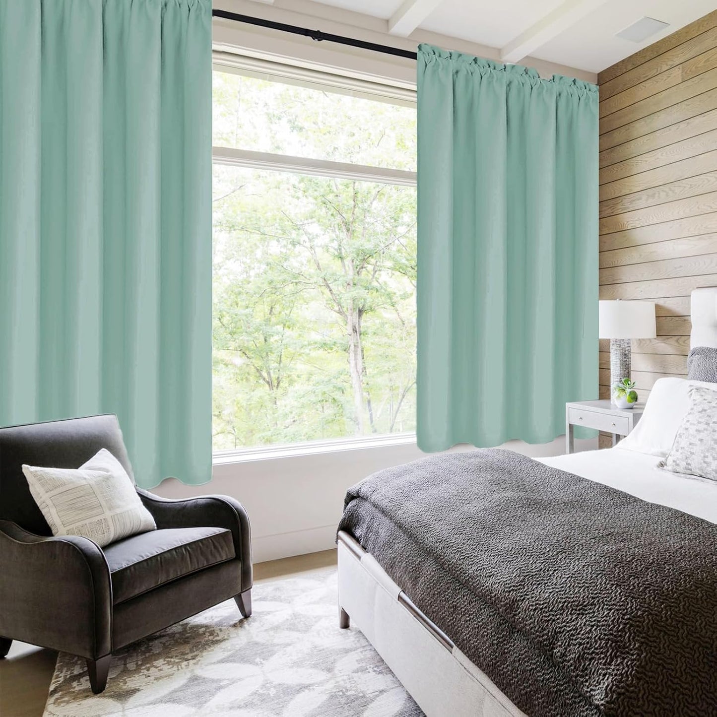 DWCN Blackout Curtains for Living Room Thermal Insulated, Energy Saving & Noise Reducing Bedroom Curtains, Sage Green, W 42x L 63 Inch, Set of 2 Rod Pocket Curtain Panels