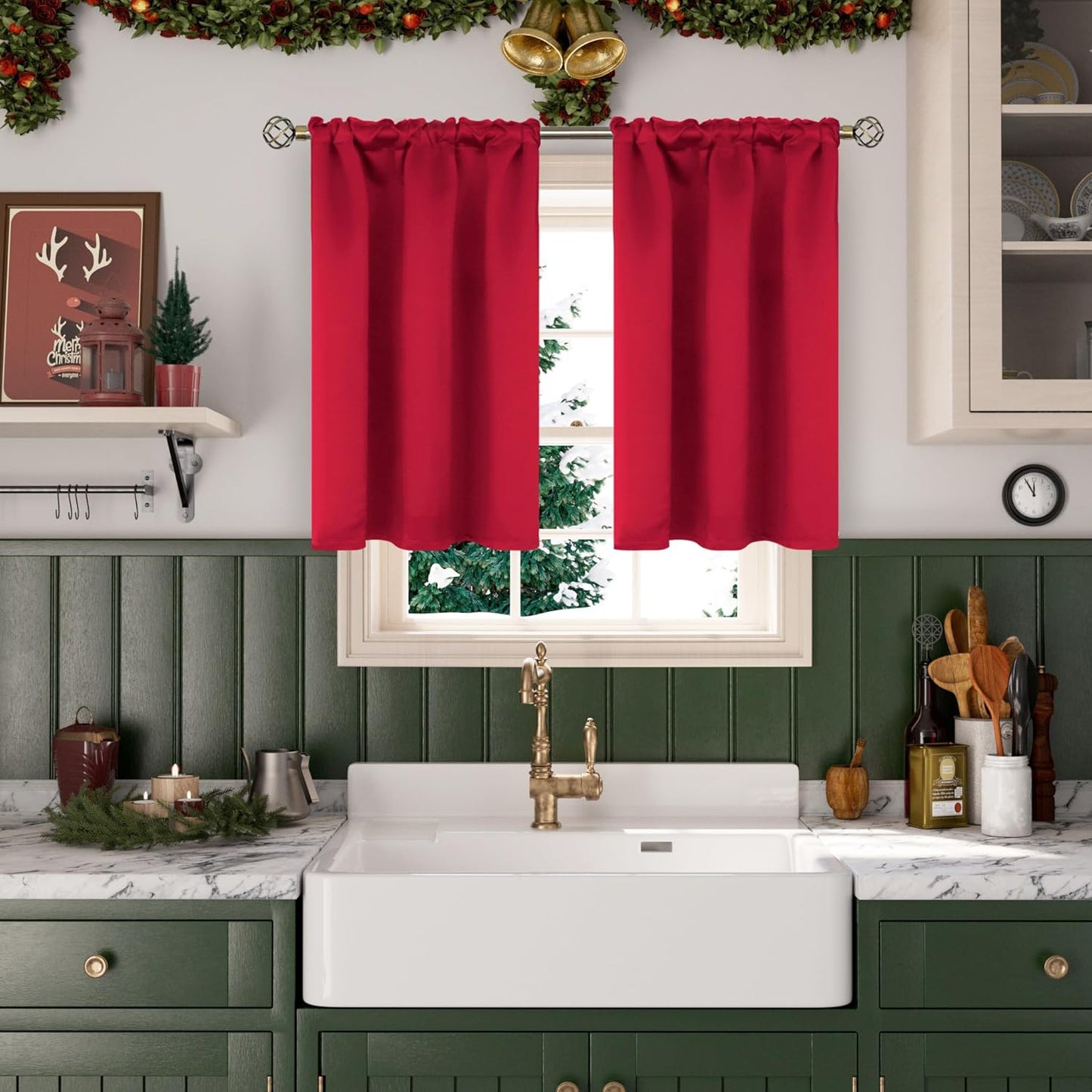 BGment Red Blackout Curtains 40 Inches Length for Short Window - Thermal Insulated Drapes Room Darkening with Rod Pocket for Kitchen Bedroom Bathroom, 2 Panels, 42 x 40 Inch