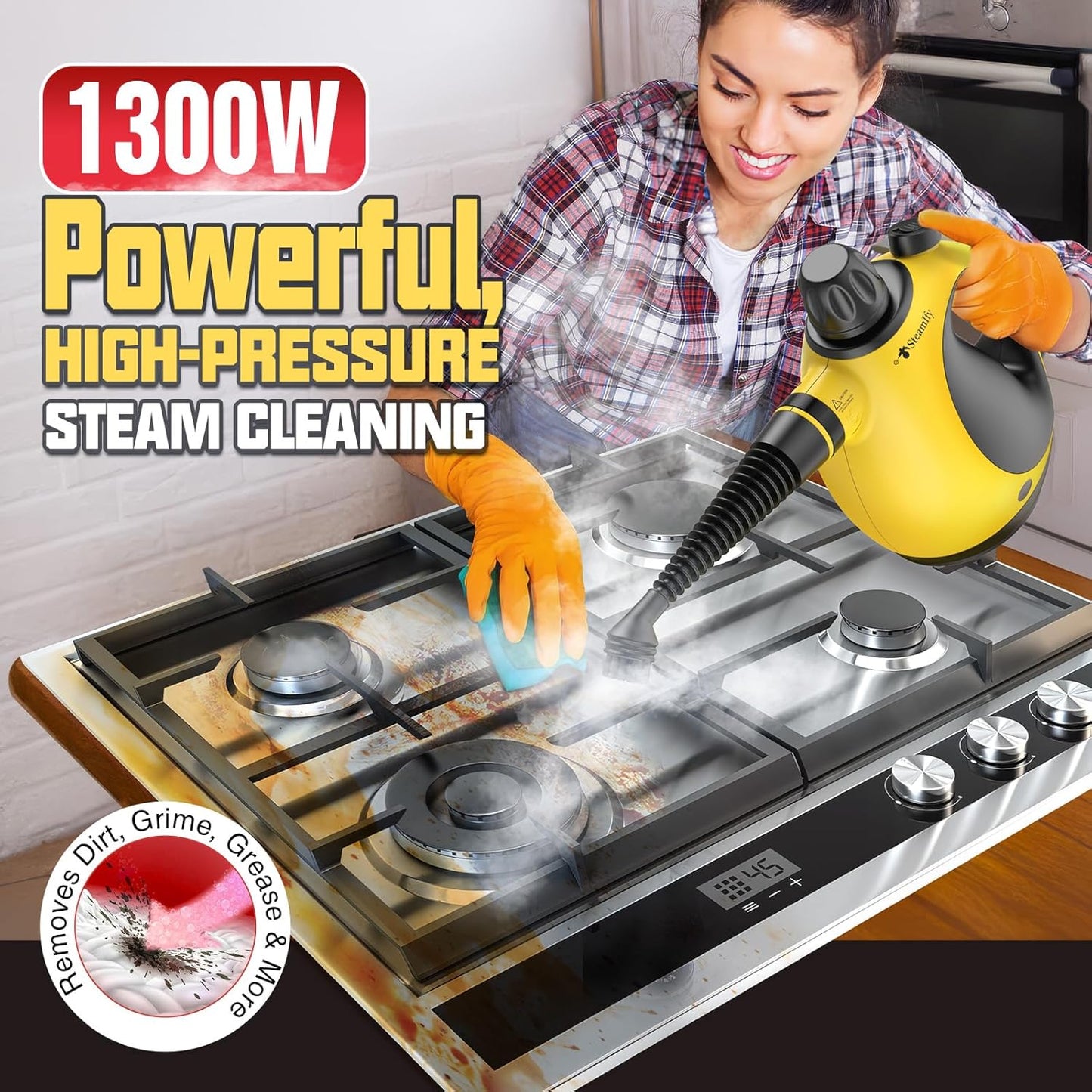 Pressurized Handheld Steam Cleaner for Home, Multi-Surface Steamer with 12 Accessories, 12.8oz Natural Steamer for Cleaning Car, Bathroom, Shower, Upholstery, Grout, Window, Grease