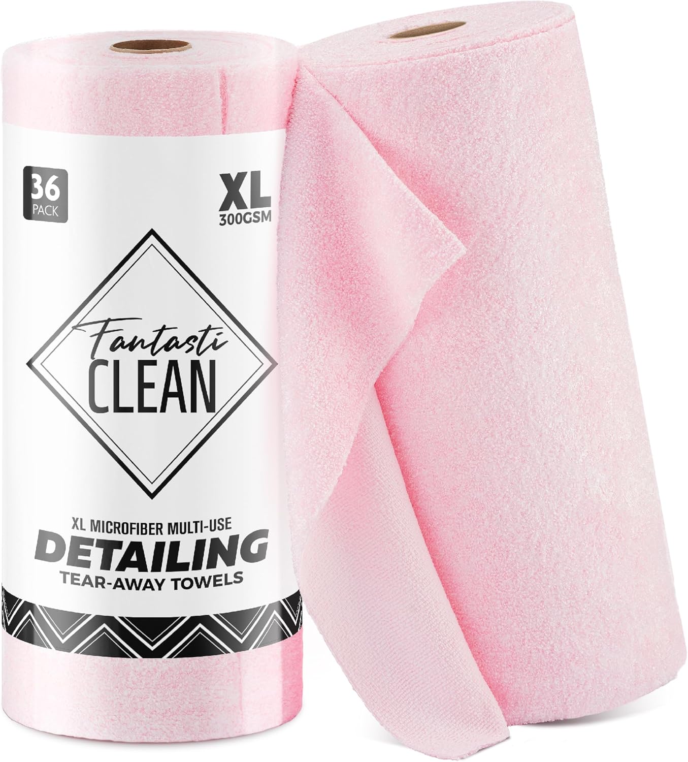 Fantasticlean XL Tear-Away Microfiber Cleaning Cloth Roll, 16'' by 16''- 36 Sheets, Thick & Large Detailing Towels, Ultra Absorbent, Lint-Free Reusable Wipes for Home, Car or Outdoor (Glossy Pink)