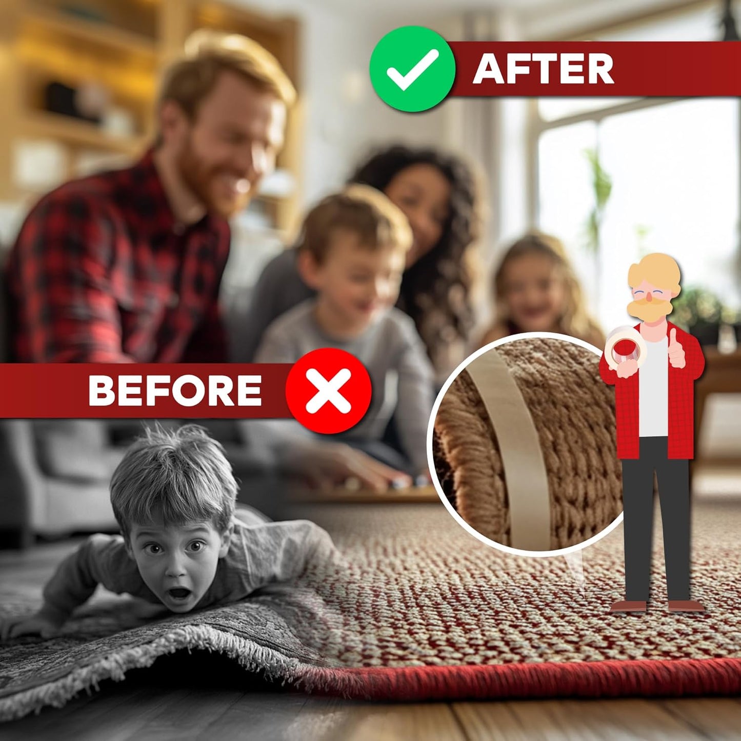 XFasten Double Sided Carpet Tape for Area Rugs, 4 Inch x 30 Yards – Heavy Duty Anti Slip Rug Grip Tape, Works as Rug Gripper, Residue Free, Wood Safe, Easy Removal for Hardwood and Laminated Floors