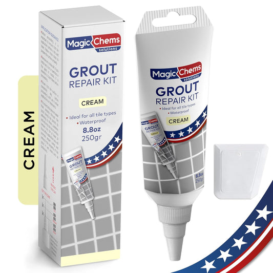 Tile Grout Repair, Cream 8.8 oz/250gr. Fast Drying Grout Repair Kit, Grout Filler Tube Repair Kit, Tile Grout Paint, Grout Sealer Restore and Renew Bathroom Floor, Tile Gaps, Joints, Lines
