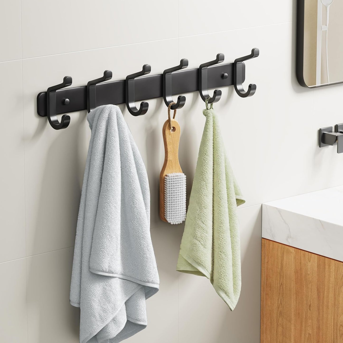 Coat Rack Wall Mounted Heavy-Duty: Metal Coat Hanger 6 Hooks for Hanging Hat, Clothes, Robe, Keys, Backpack, Bathroom Towels, Jacket, Purse - Closet, Door, Entryway, Mudroom (Black, 2 Pack)