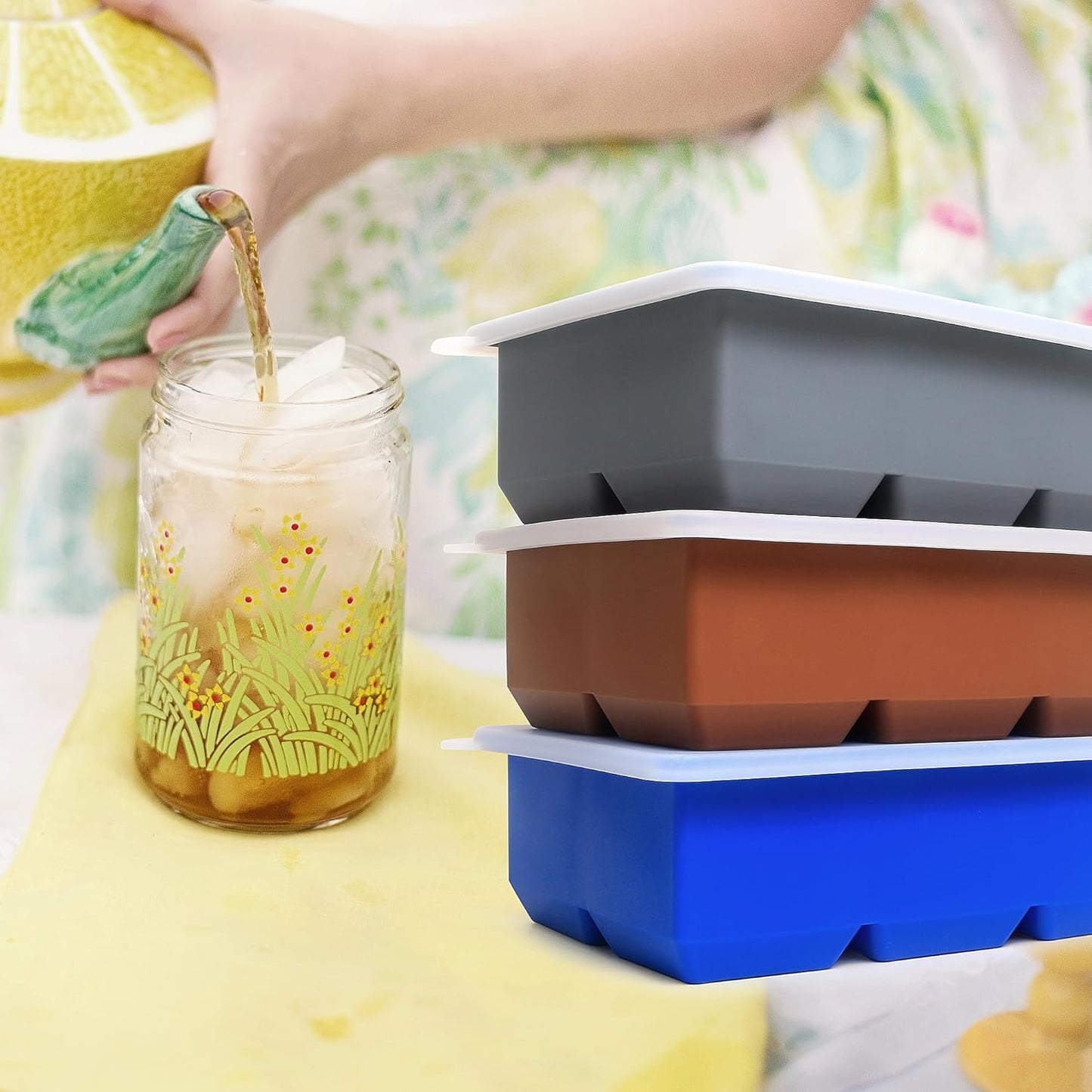 Silicone Ice Cube Trays 3 Pack - Large Size Silicone Ice Cube Molds with Leak Proof Removable Lid Square Ice Cube Tray And BPA Free for Cocktail,Whiskey, Stackable Flexible Ice