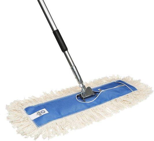 Nine Forty 24" Premium Cotton Dust Mop Kit - Heavy Duty Mop Head with Handle for Industrial, Commercial, and Residential Cleaning - Dry Floor Duster for Hardwood Surfaces - White