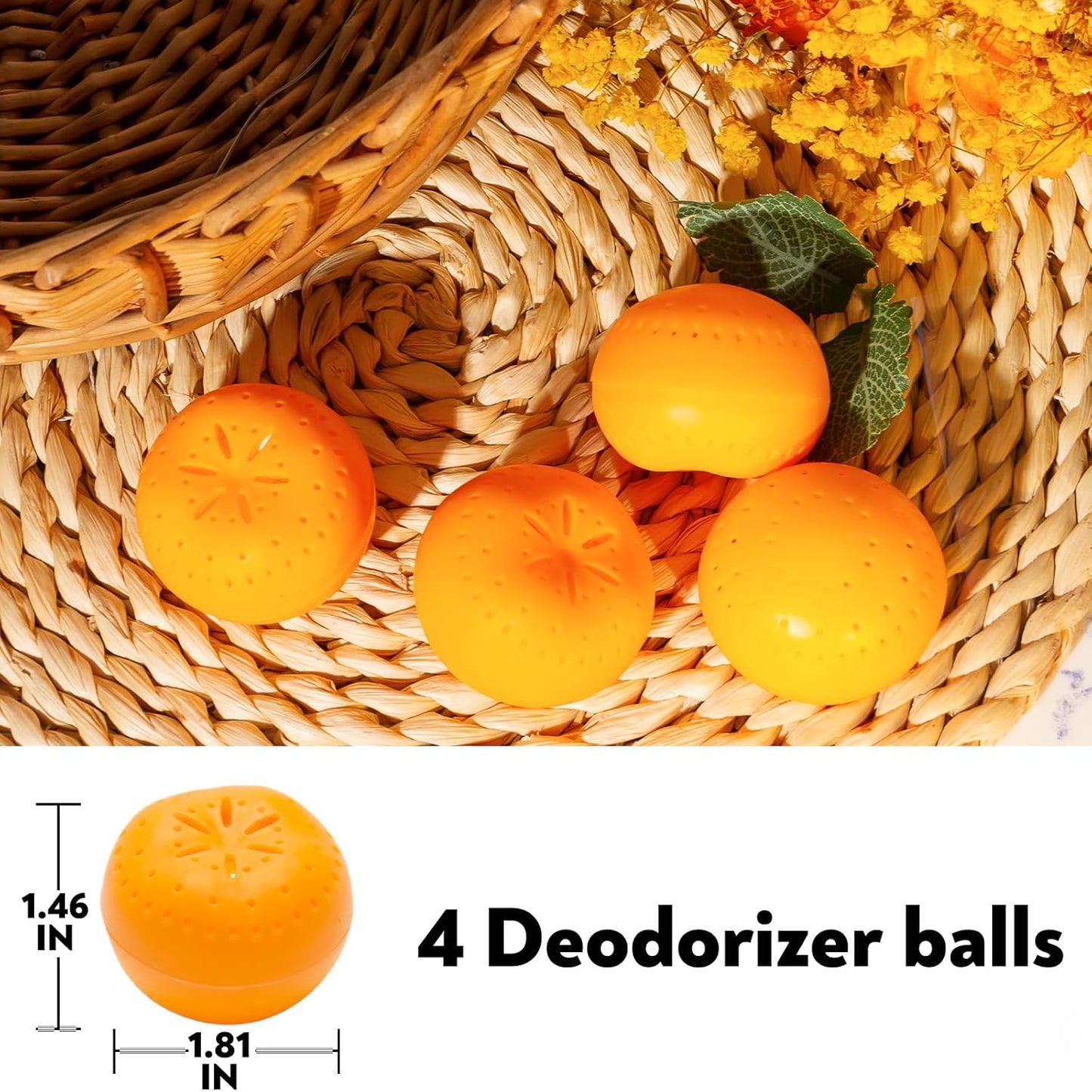 4 Pack Baking Soda Deodorizers, Shoe Deodorizer Balls, Air Freshener for Home, Odor Eliminator for Closets Bathroom Pets, Up to 80 Days