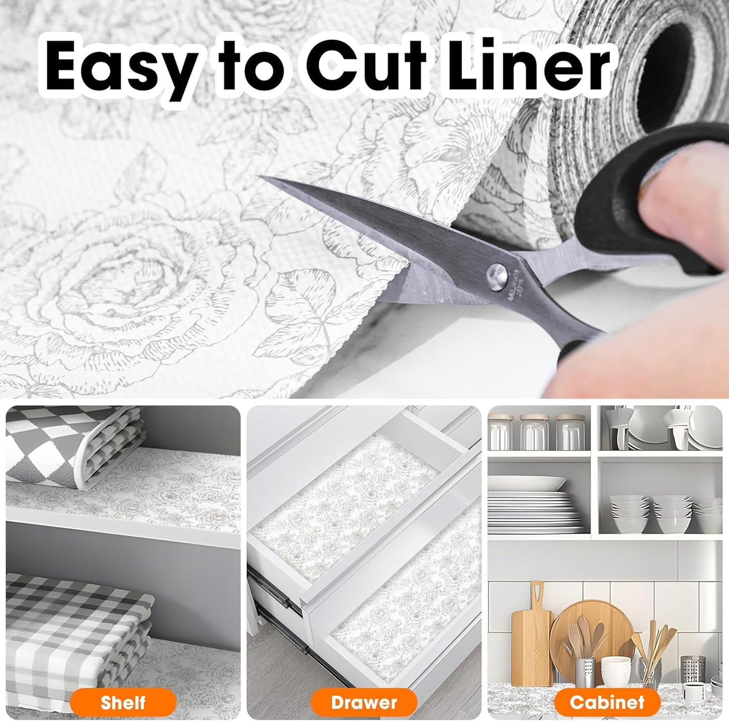 Drawer and Shelf Liner for Kitchen Cabinets Non-Adhesive, Non-Slip Cabinet Liner Shelf Paper Strong Grip Waterproof Easy to Clean for Kitchen Shelves Cupboard, Flower,12IN X 10FT