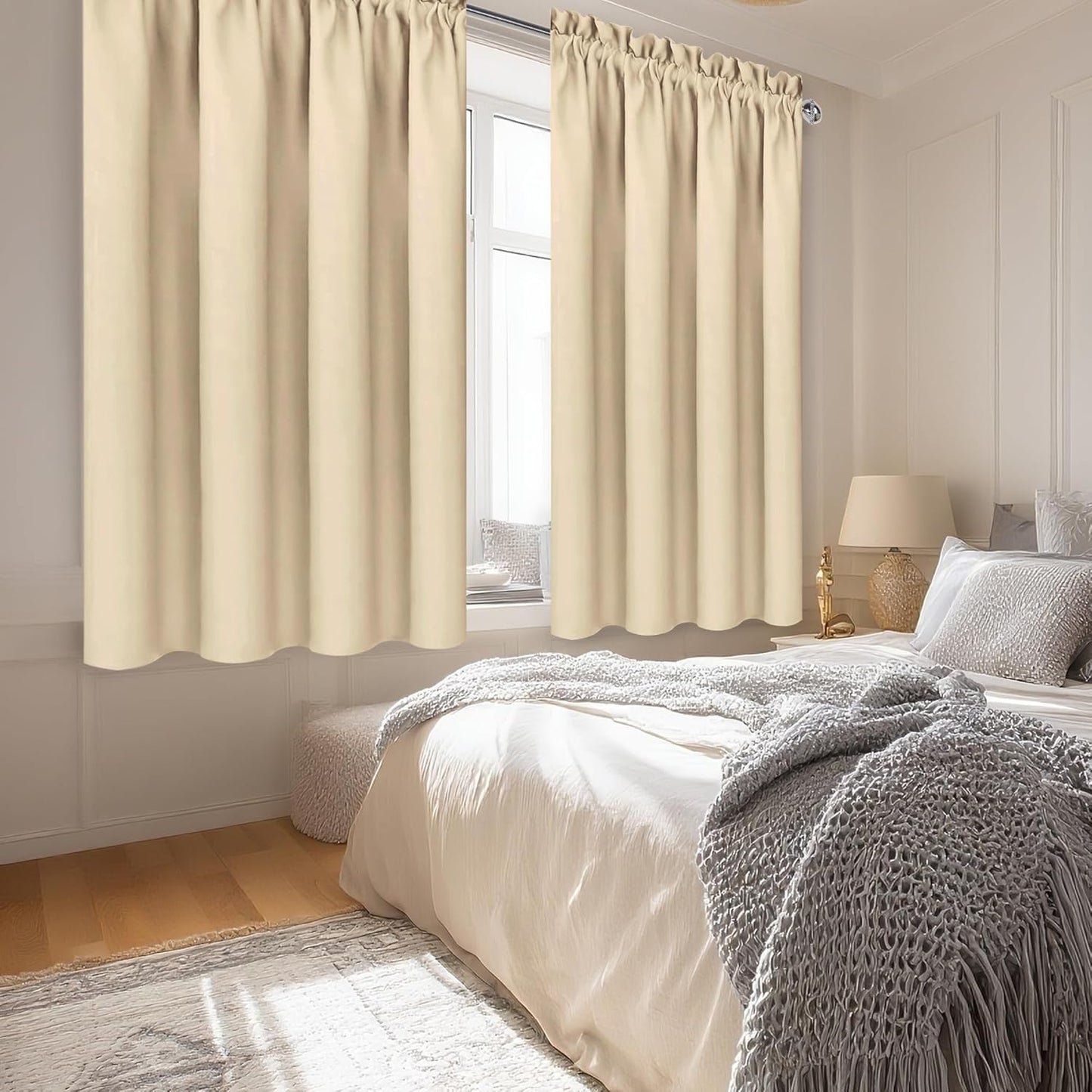 DWCN Beige Blackout Curtains for Bedroom – Rod Pocket Thermal Insulated Energy Saving Drapes for Living Room and Bedroom, W 42 x L 45 Inch, 2 Panels