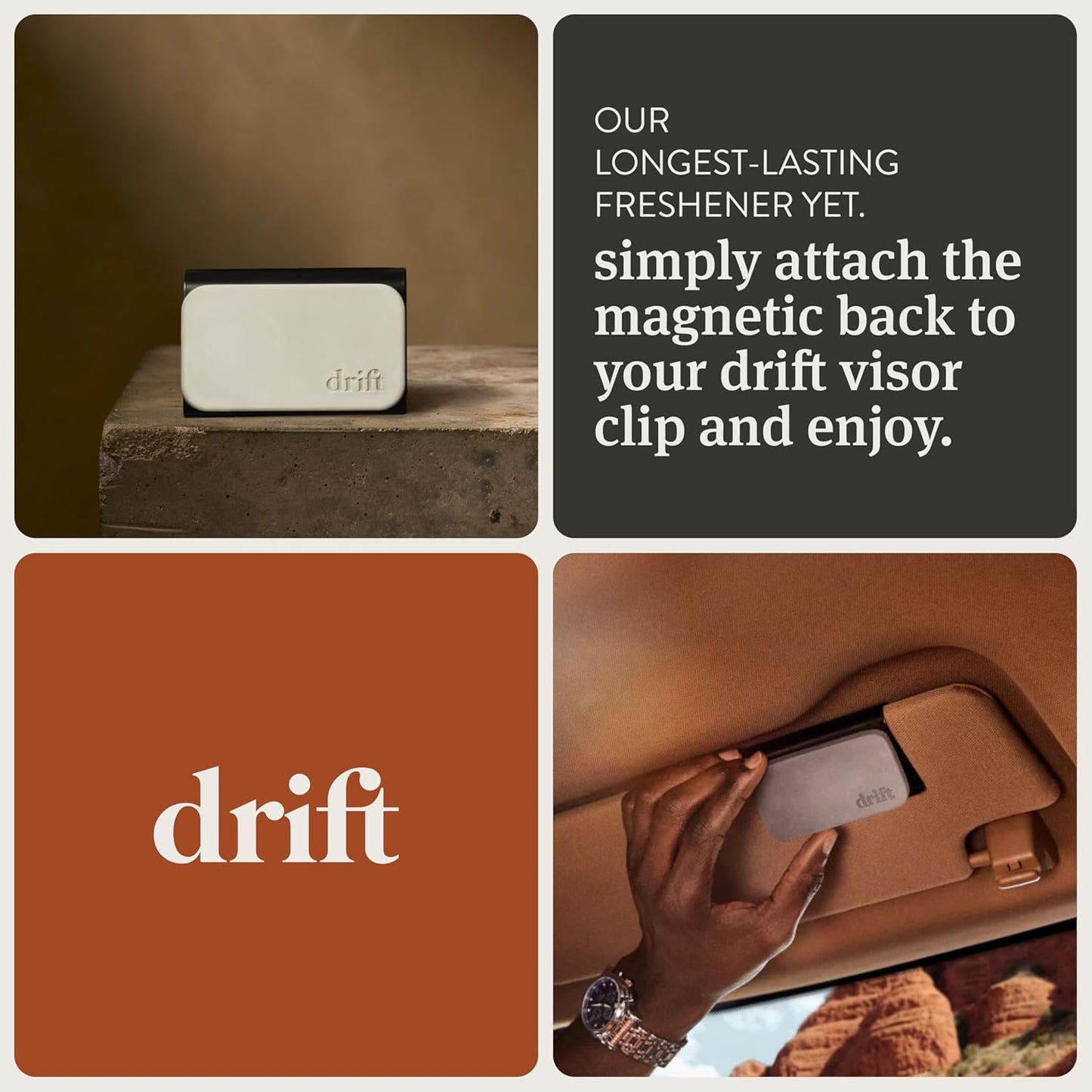 Drift Car Air Freshener - The Original Stone Air Freshener - Car Odor Eliminator - Long Lasting Scent - Metal Clip - Essential Oils - Clean Ingredients - Teak Scent 3 Pack Refill - NO CLIP INCLUDED