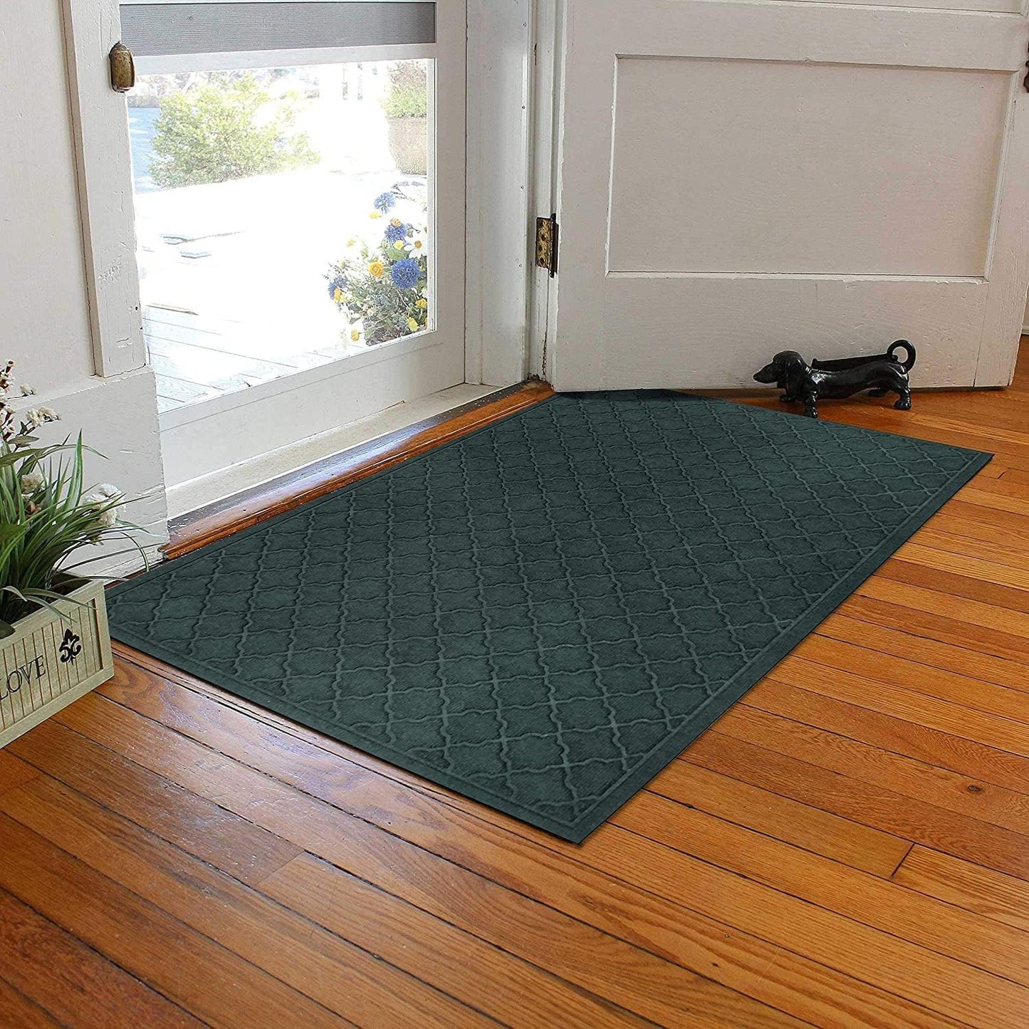 WaterHog Heavy Duty Doorway Mat, 4' x 6', Made in USA, Durable & Skid-Resistant Entryway Mat, Water-Trapping, Indoor/Outdoor Decorative Floor Covering, Cordova Collection, Evergreen