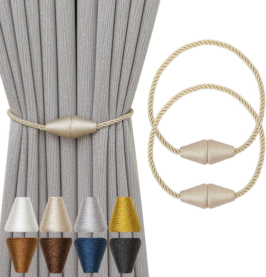 Magnetic Curtain Tiebacks 2 Pack Outdoor Rope Curtain Tie Backs Decorative Window Treatment Holdbacks for Home Decorative Curtain, Beige