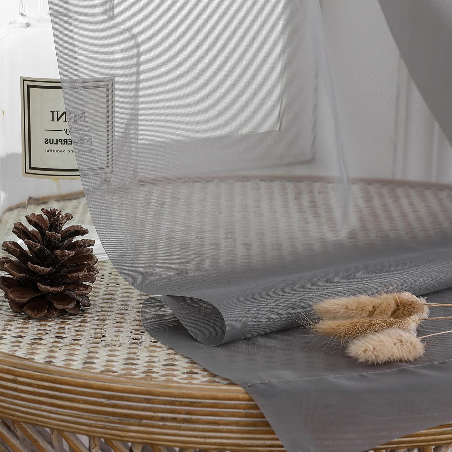 Chyhomenyc Sheer Charcoal Grey Valances for Windows 2 Pack, Small Window Curtains for Living Room Bathroom Cafe Laundry Basement, Modern Top Dual Rod Pocket Voile Curtain, 42W x 18L inches