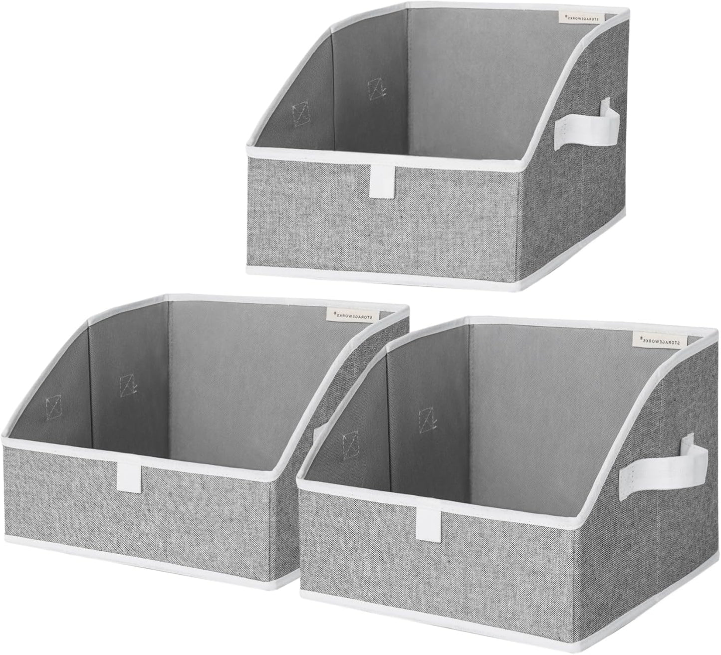 StorageWorks Closet Storage Bins, Trapezoid Organizer Box for Shelves, Fabric Clothes Bin, Foldable Organizing Baskets with Handles, Small, 3-Pack, Gray