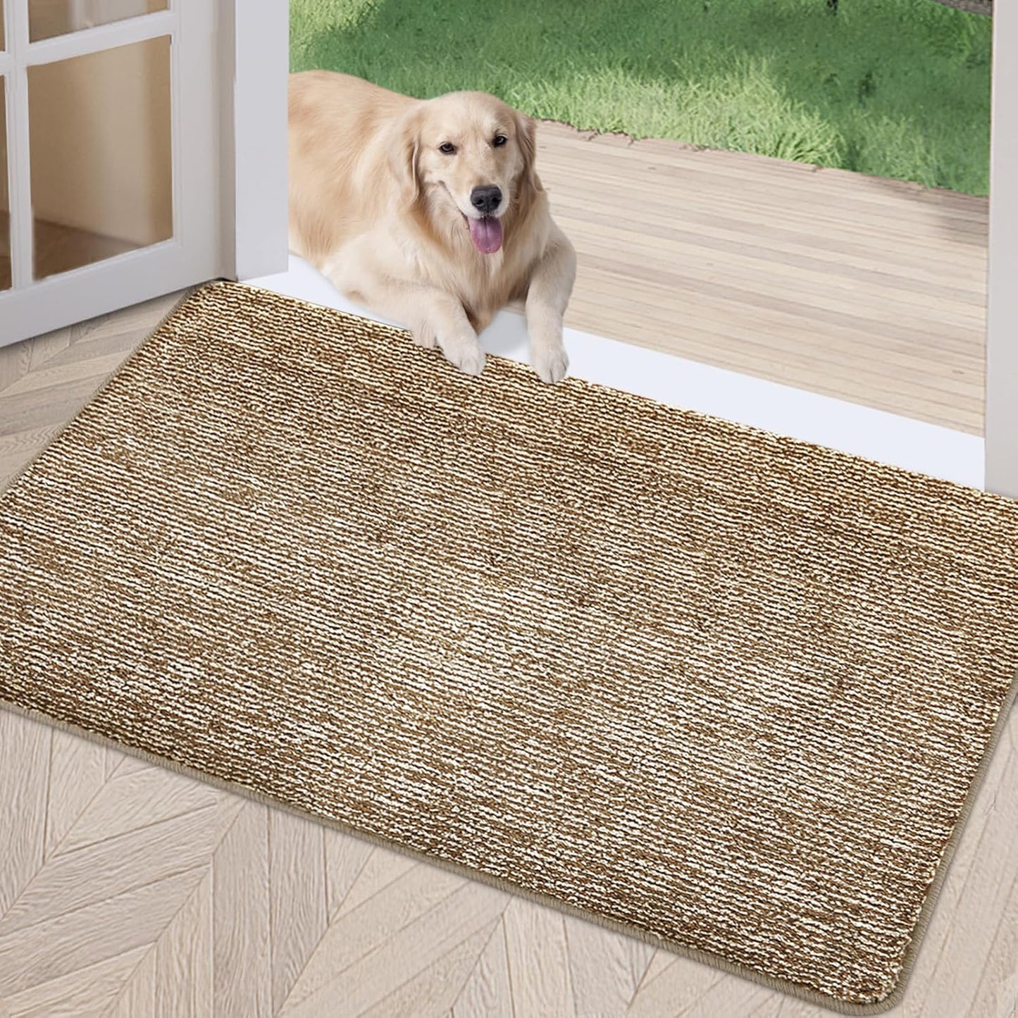 REFETONE Indoor Doormat, Front Door Mat 32"x40" Absorbent Rubber Backing Non Slip Back Door Mats, Washable Low-Profile Inside Floor Mat Door Rugs for Entryway, Resist Dirt Mud Mat for Dogs, Coffee