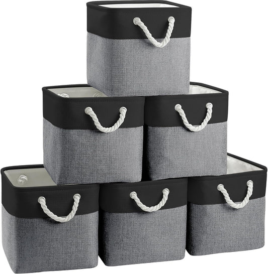 Cube Storage Bins, Collapsible Fabric Cube Storage Bin, 11 Inch Cube Storage Bins with Handles, Foldable Storage Cubes (Black/Gray, 6Pack)