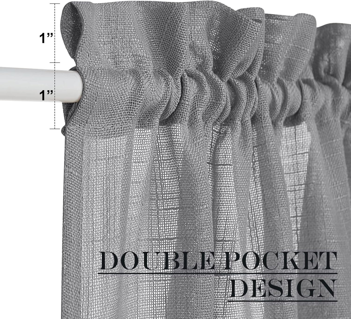 NICETOWN Privacy Sidelight Curtain Short - Semitransparent Voile French Door Panel 40 inches Length French Door Curtain with Tie Backs(Dark Gray, Sold Individually, 30 inches Wide)