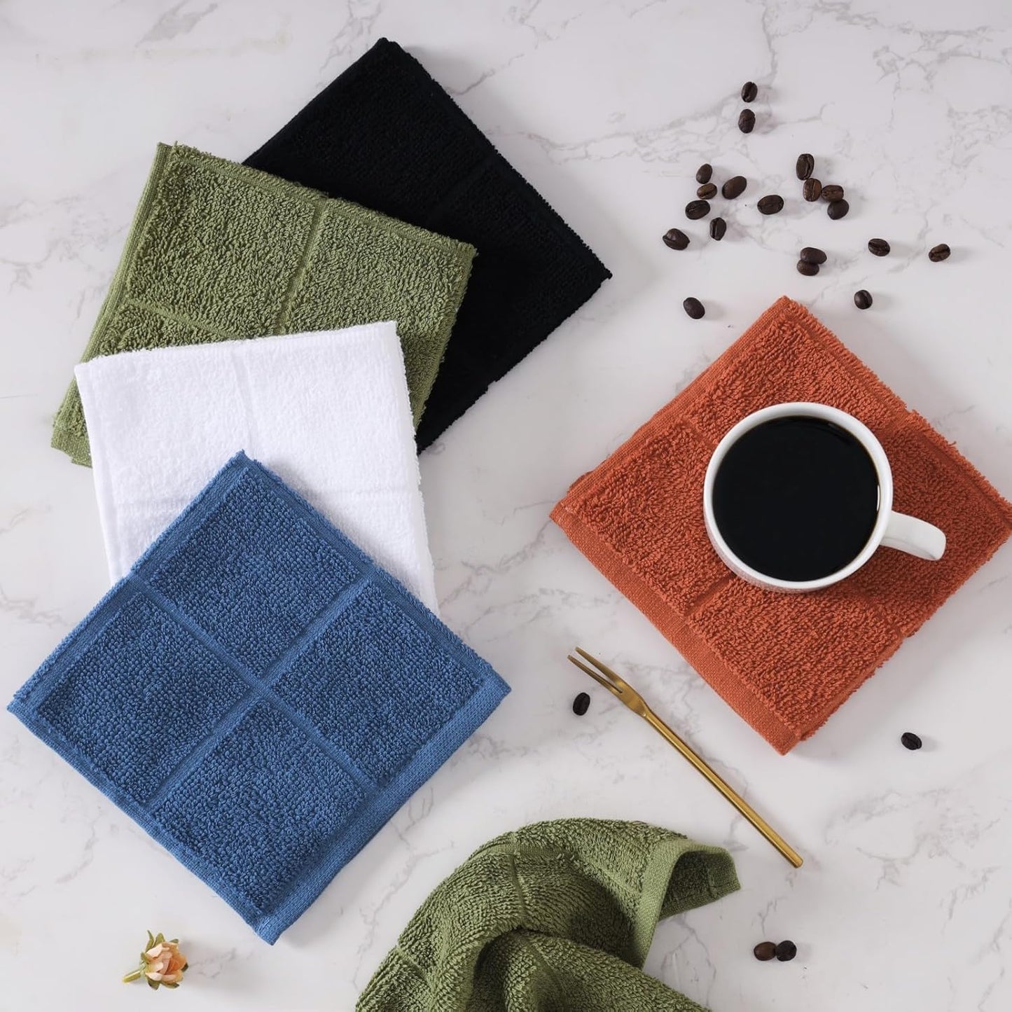 Glynniss Dishcloths Kitchen Highly Absorbent Dish Rags 100% Cotton Dish Cloths for Washing Dishes, Cleaning (Green White, 11x11)