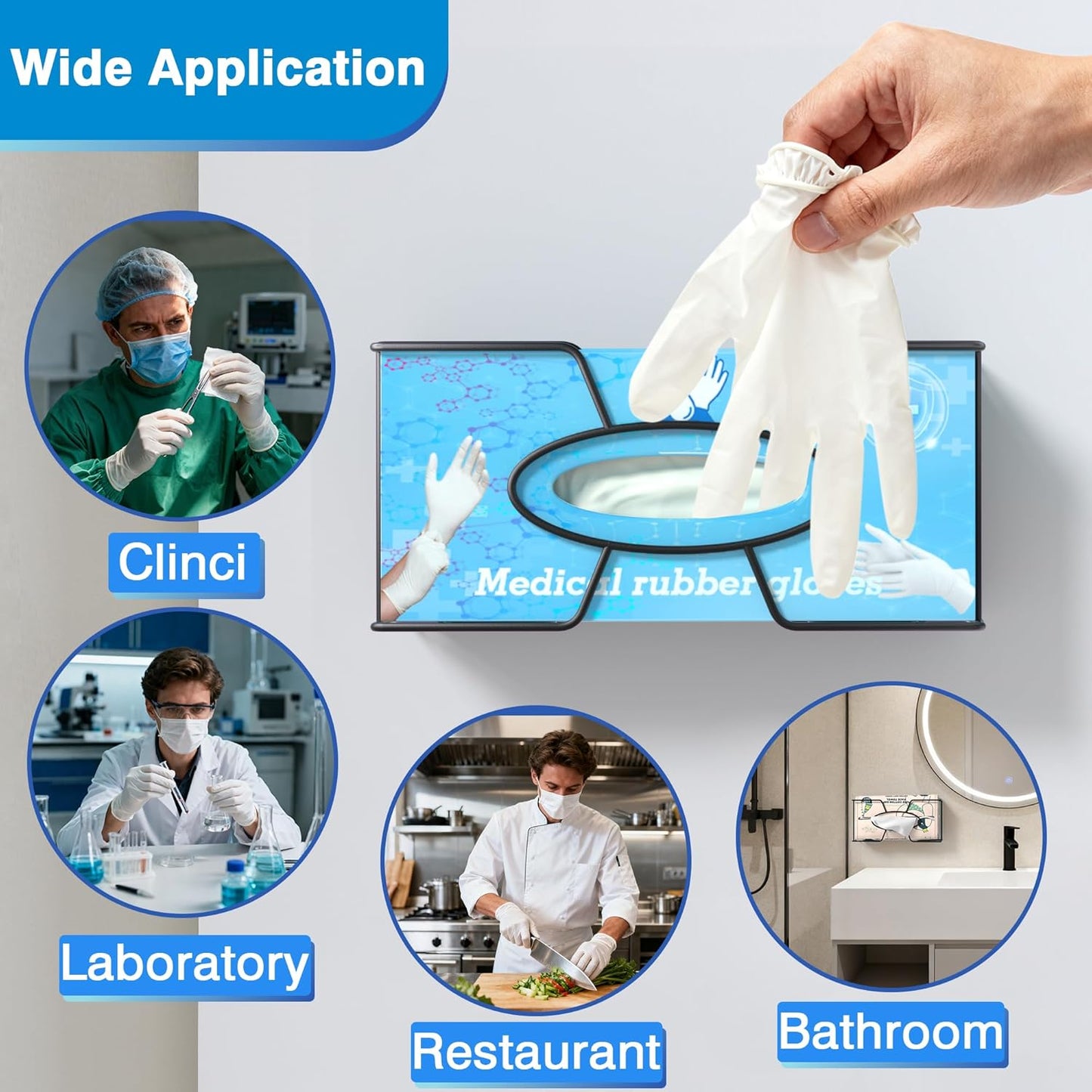 Glove Box Holder for Wall Mount, Disposable Glove Dispenser, Metal Box Organizer for Rubber Latex Gloves Facial Tissue