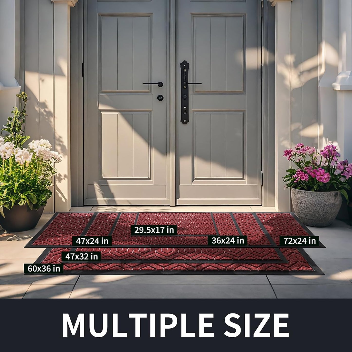 Yimobra Large Door Mat Outside Entrance 47x32, Waterproof Heavy Duty Outdoor Mats for Front Door, Non Slip Rubber Entry Mat for Garage Patio, Easy Clean, Black Red