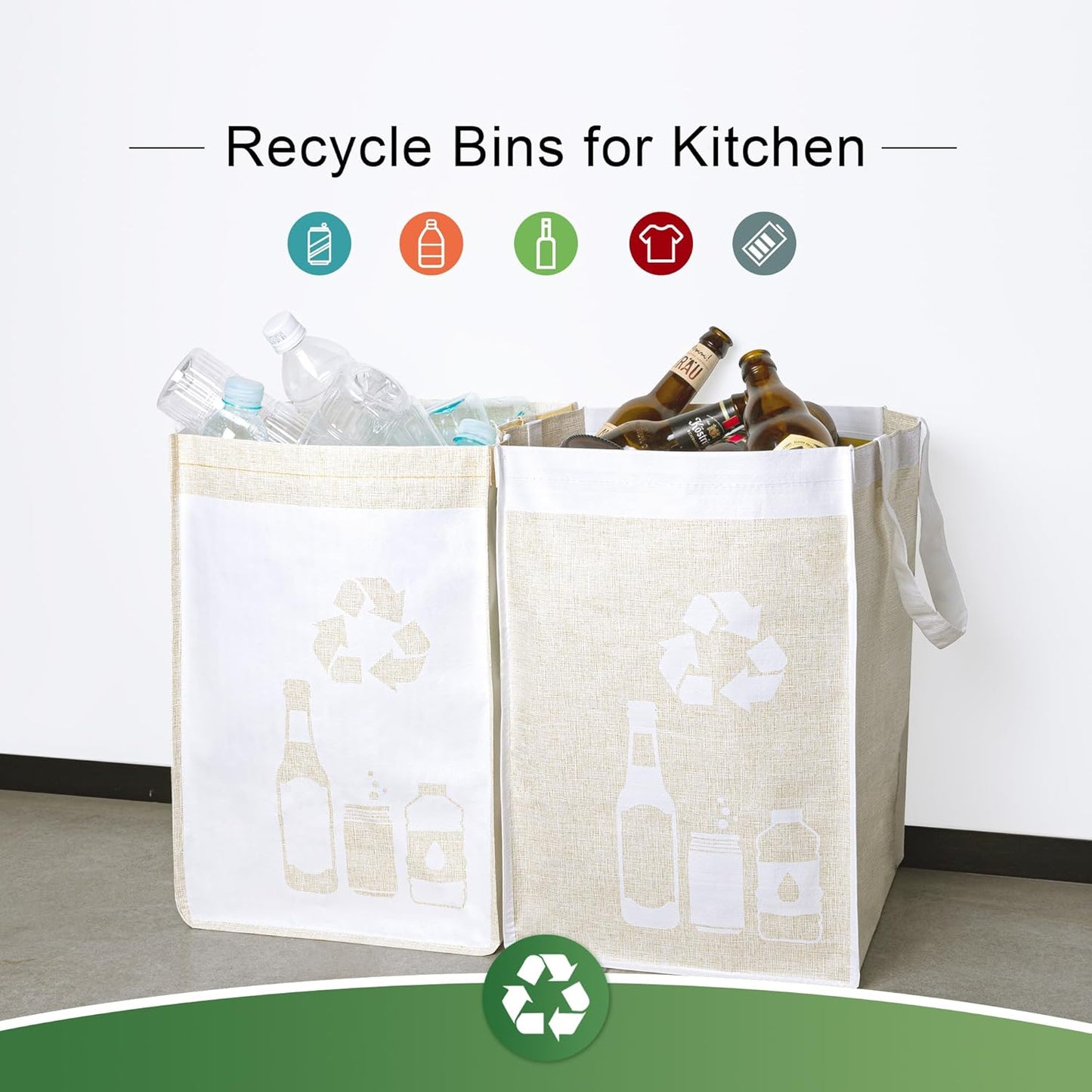 Recycle Waste Bag for Kitchen Home- Indoor Recycling Bins Trash Sorting Organizer, Reusable and Waterproof, Yellow, 4 Pack