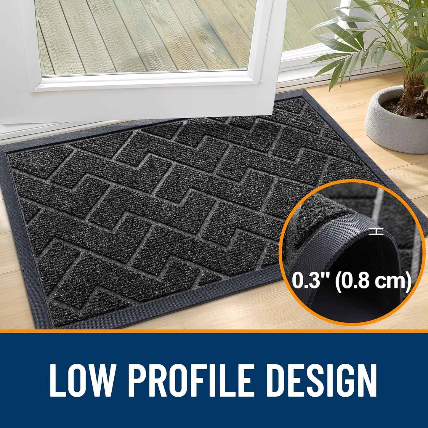 OLANLY Front Door Mat Indoor Outdoor Entrance, Waterproof All-Season, All-Weather Doormat, Sturdy Natural Rubber, Low Profile, Easy Clean Patio Porch Entryway Mat, Herringbone Brick (Black, 71x47)