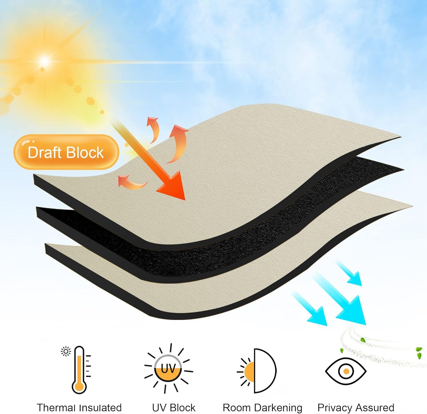 RYB HOME Beige Short Curtains Blackout, 45 inch Durable Cafe Curtains Room Darkening Window Drapes Privacy Protection for Basement Closet Kithen, W34 x L45 inch, 2 Panels