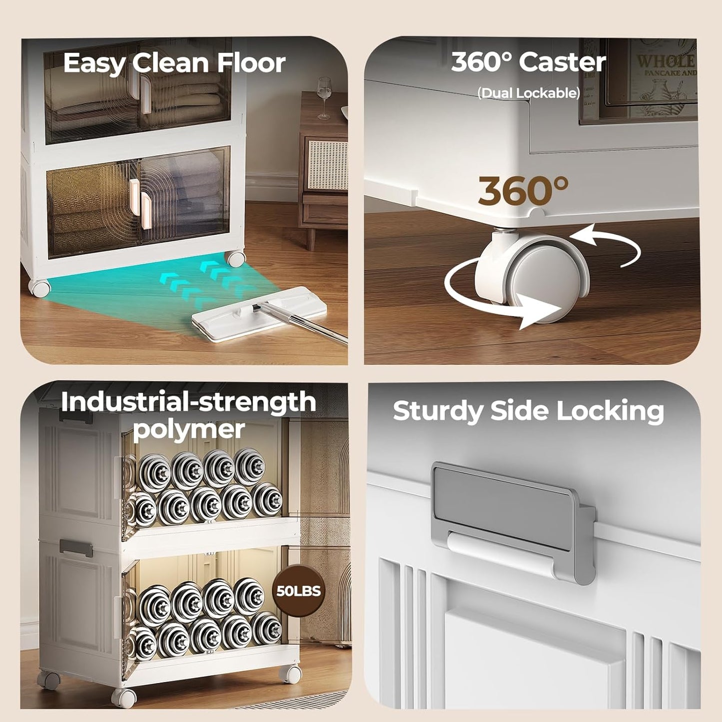 Elegant 5 Tiers Stackable Storage Bins for Home Organization, Moveable Plastic Storage Bins with Lids, Easy Assembled Storage Box for Closet Organizers and Storages Dorm 22" W x 12.4" D x 61.2" H