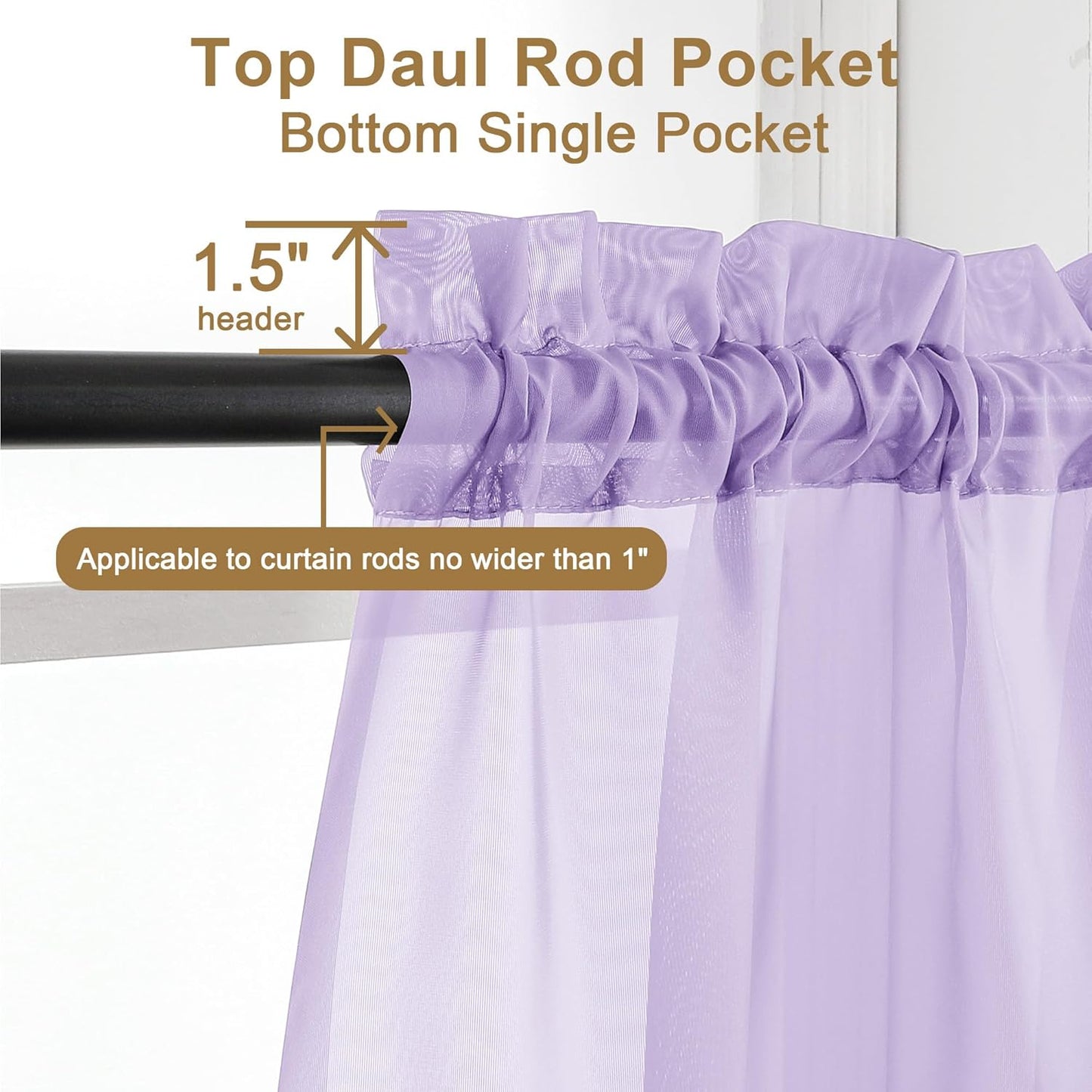 Chyhomenyc Sheer Lilac Curtains 90 inches Long 2 Panels, Light Filtering Soft Airy Solid Elegant Voile Window Treatment Drapes for Bedroom Living Room Wedding Party Decor, 42 Wx90 L Inches