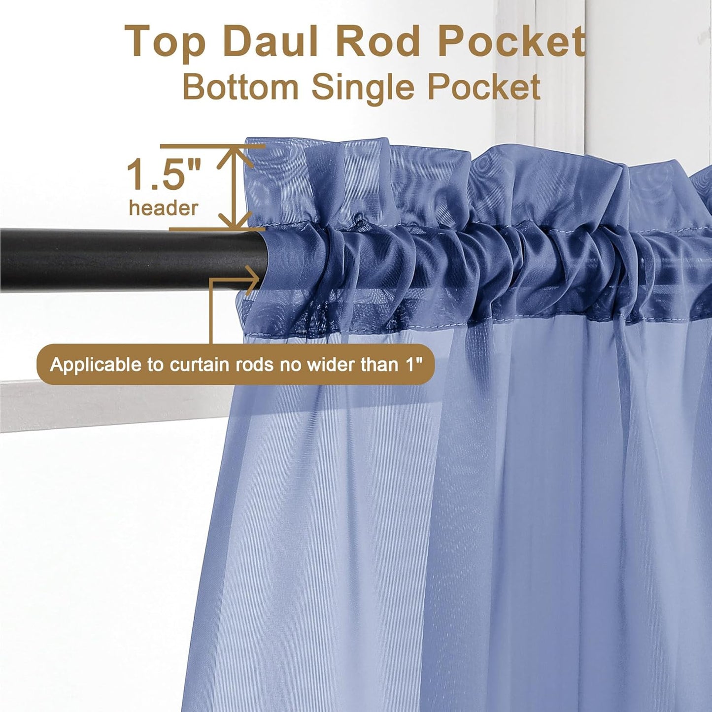 Chyhomenyc Sheer Royal Blue Curtains 90 inches Long 2 Panels, Light Filtering Soft Airy Solid Elegant Voile Window Treatment Drapes for Bedroom Living Room Wedding Party Decor, 42 Wx90 L Inches