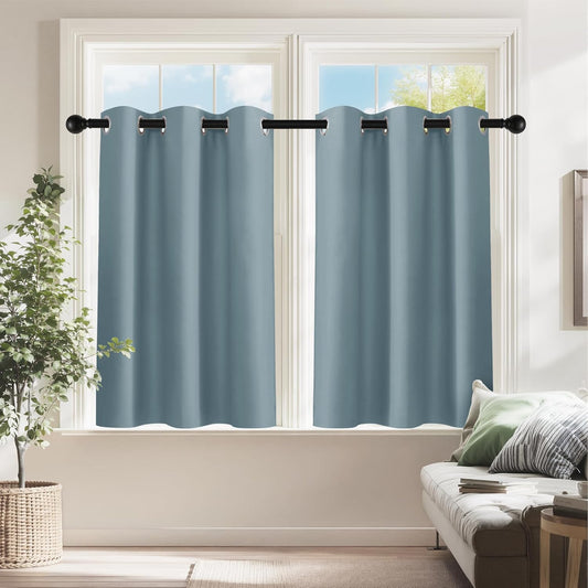 PONY DANCE Dusty Blue Short Blackout Curtains 36 inch Length for Kitchen, Privacy Small Black Out Grommet Half Window Drapes for Bathroom Cabinet Camper RV Bunk(W42 x L36 inch, 2 Panels)