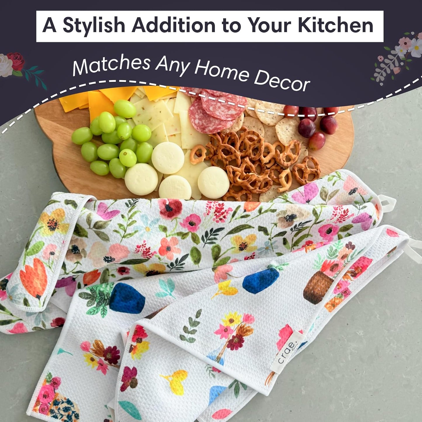 Microfiber Hand Towel & Washcloth Set of 2 - Double-Sided, Waffle Weave, Super Absorbent, Lint-Free, Fast Drying - Stars & Stripes Pattern for Bathroom, Kitchen, Car, and Window Cleaning