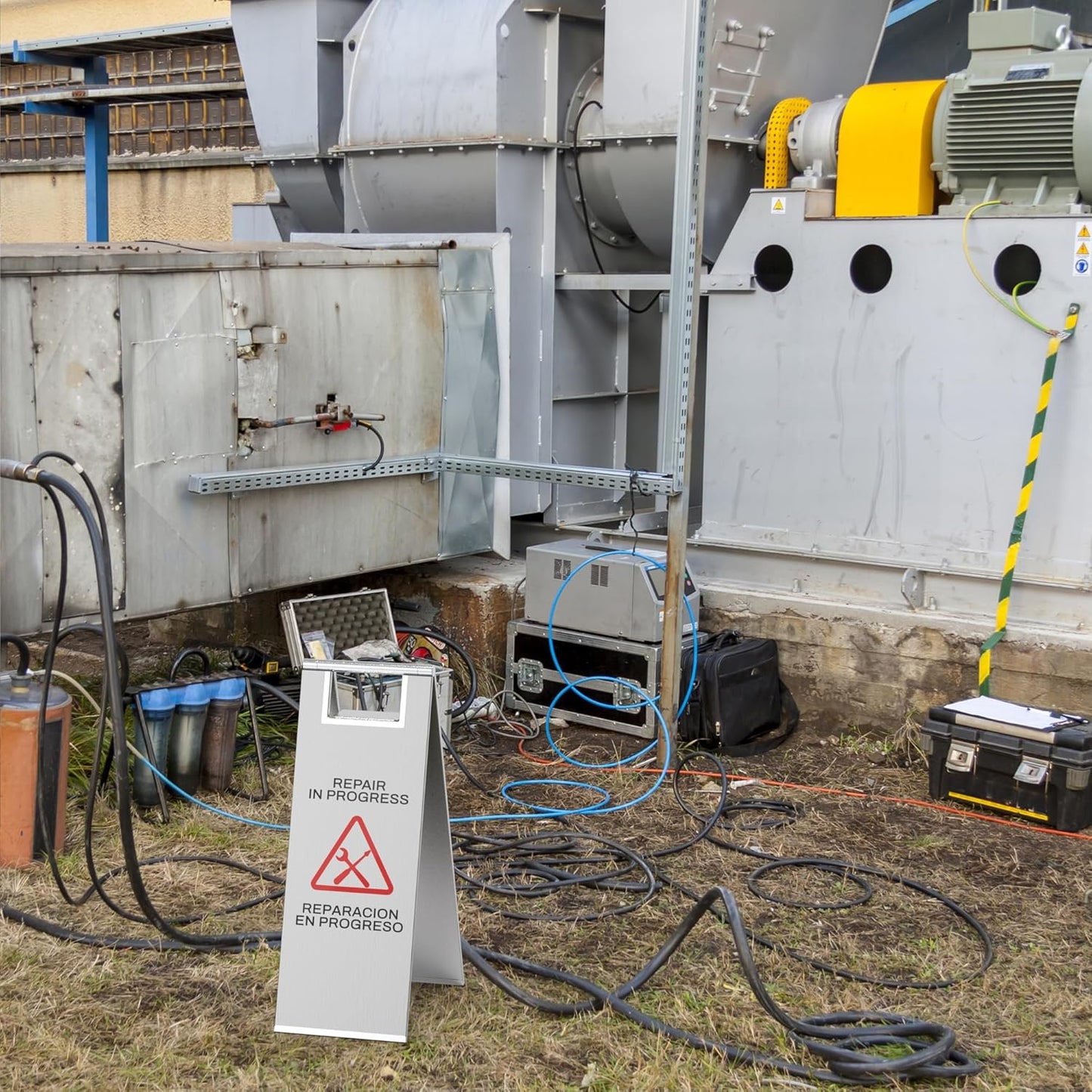 Stainless Steel Repair In Progress Sign Portable Foldable Sign 2-Pack (Silver)