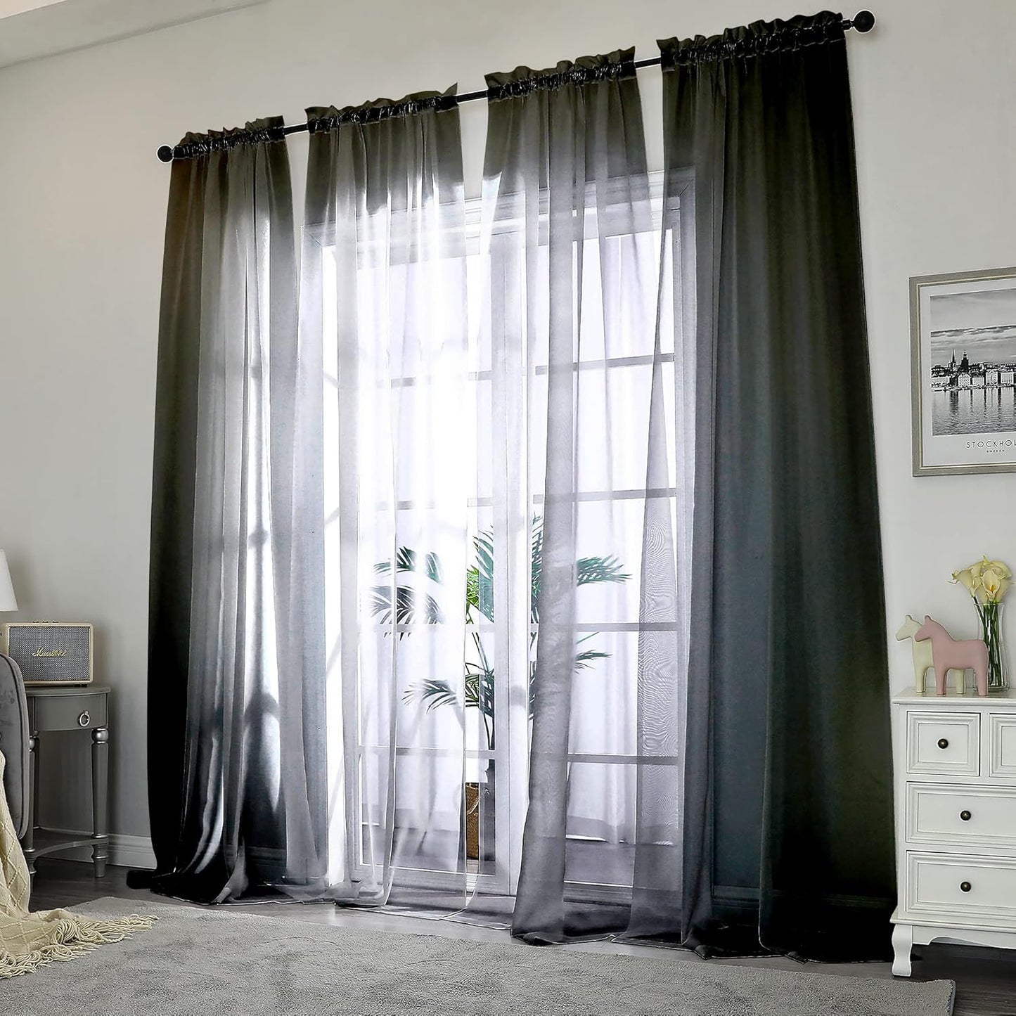 Chyhomenyc Black Sheer Curtains 96 inches Long Window Draperies 2 Panels, Solid Elegant Window Voile Panels/Drapes/Treatment/Backdrop for Bedroom Living Room Wedding Party Decor, 42 Wx96 L, 8FT L