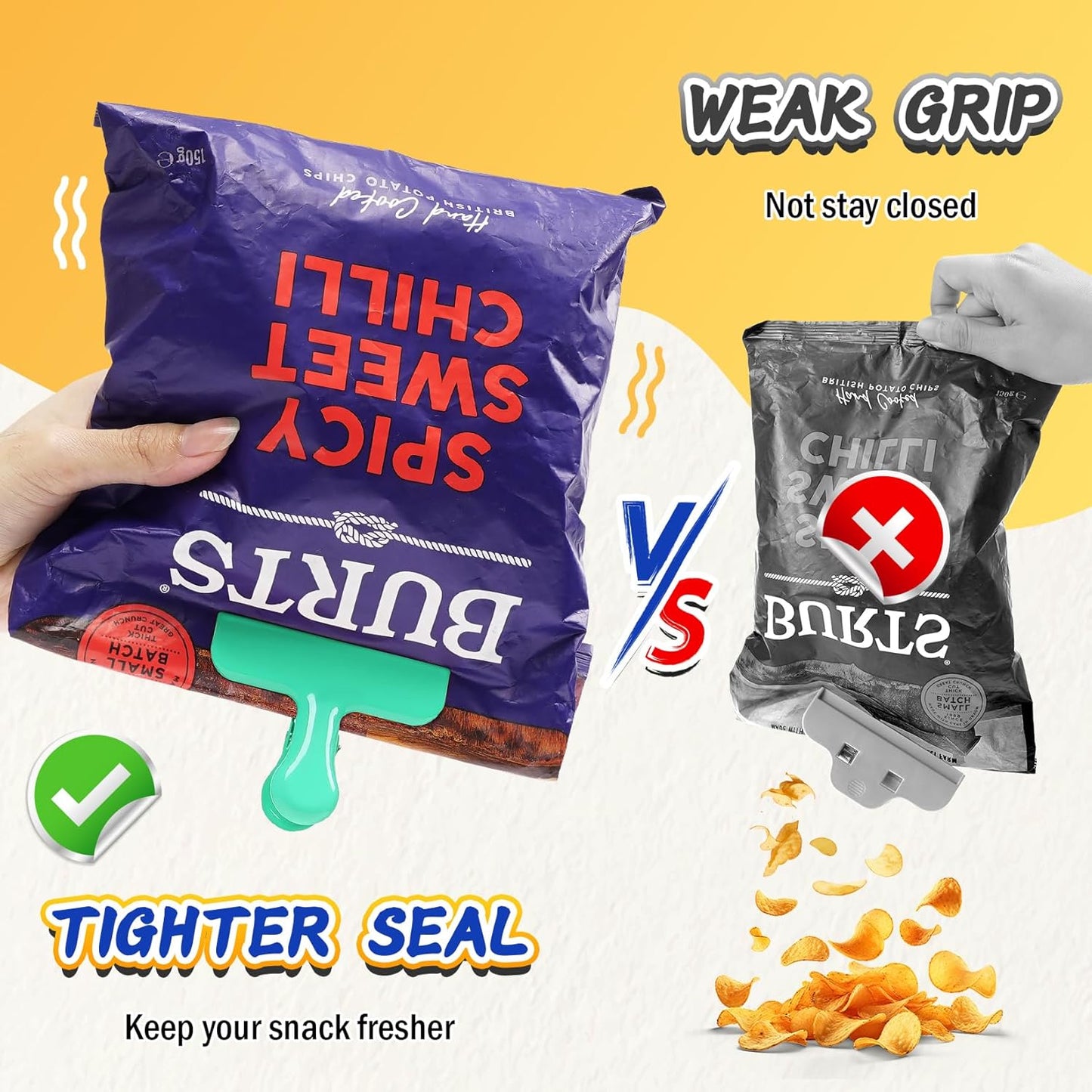 VNDUEEY 12 Pack Stainless Steel Chip Bag Clips, Chip Clips for Food Bags, Heavy Duty Metal Clip for Kitchen and Office to Seal Coffee Bags, Paper Sheets, Air Tight Seal-3 Inches, Multicolor